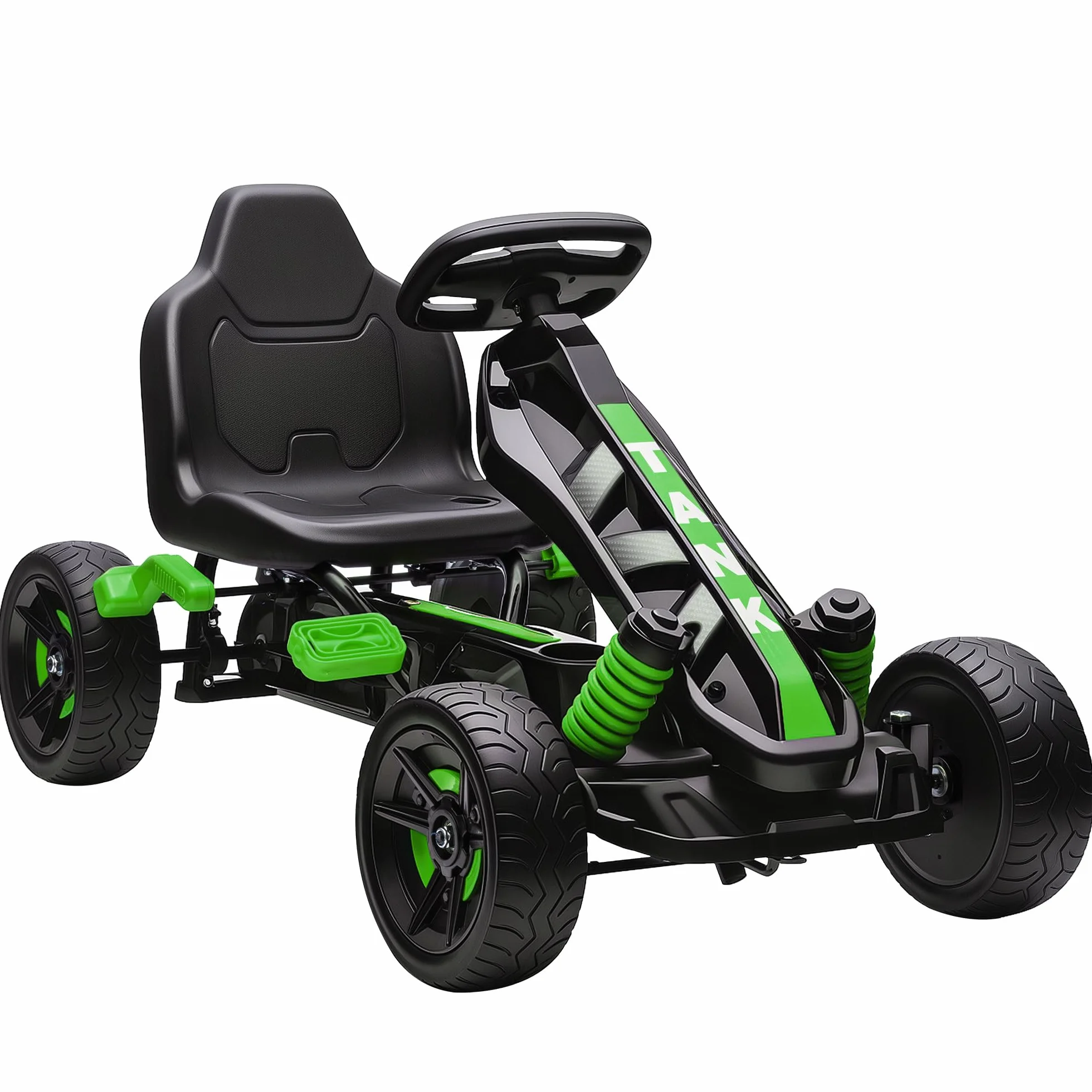 AIYAPLAY Kart Pedales para Niños de +3 Años Go Kart con Embrague Automático Freno Ruedas Antideslizantes de EVA y Marco Metálico Carga 50 kg Verde