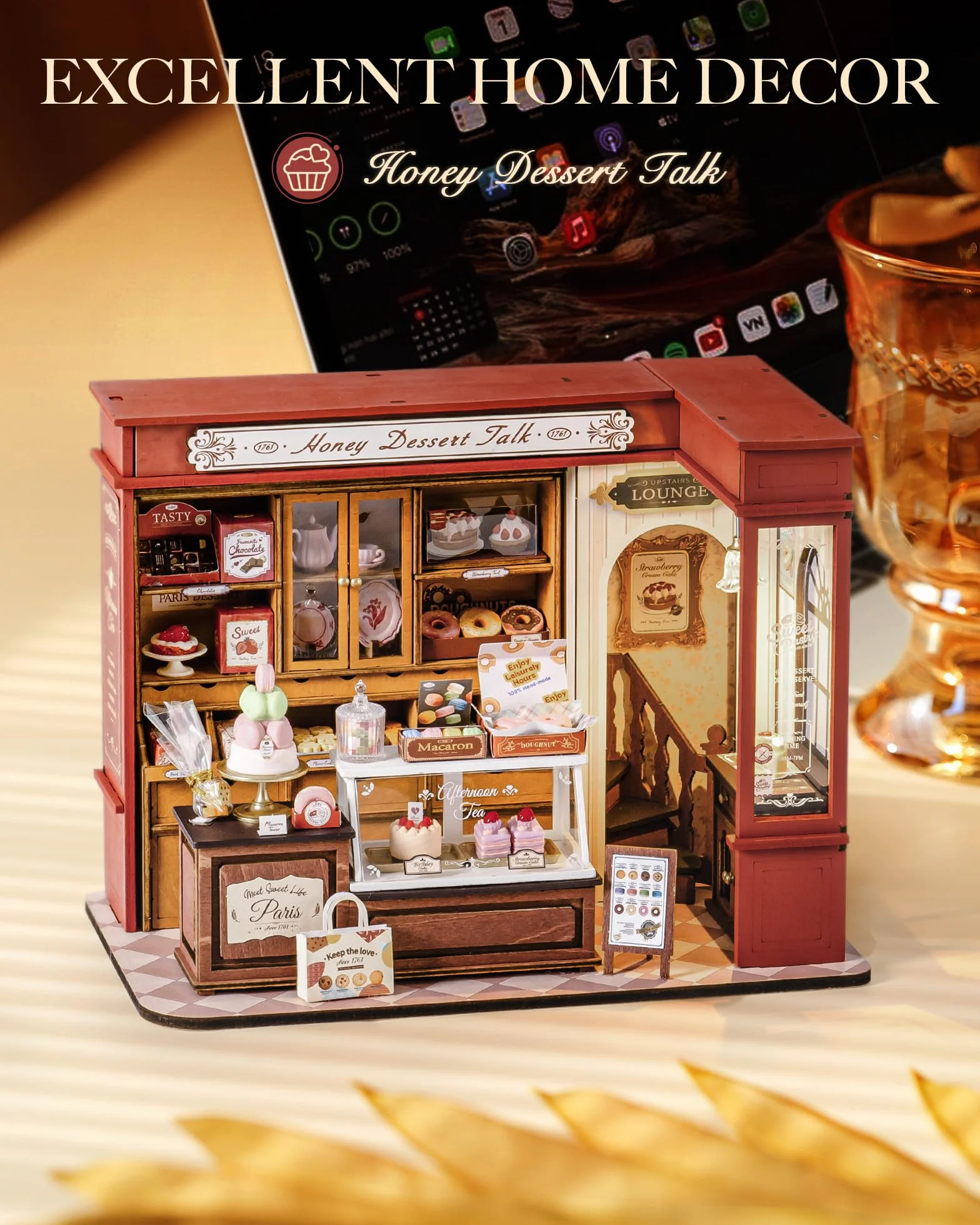 Rolife Miniatura Kit de Casa para Adultos Conversación Postre de Miel Kits de Modelos Casa de Muñecas Miniatura Decoración del Hogar Casa de Muñecas para Construir Regalo de Cumpleaños para Adultos