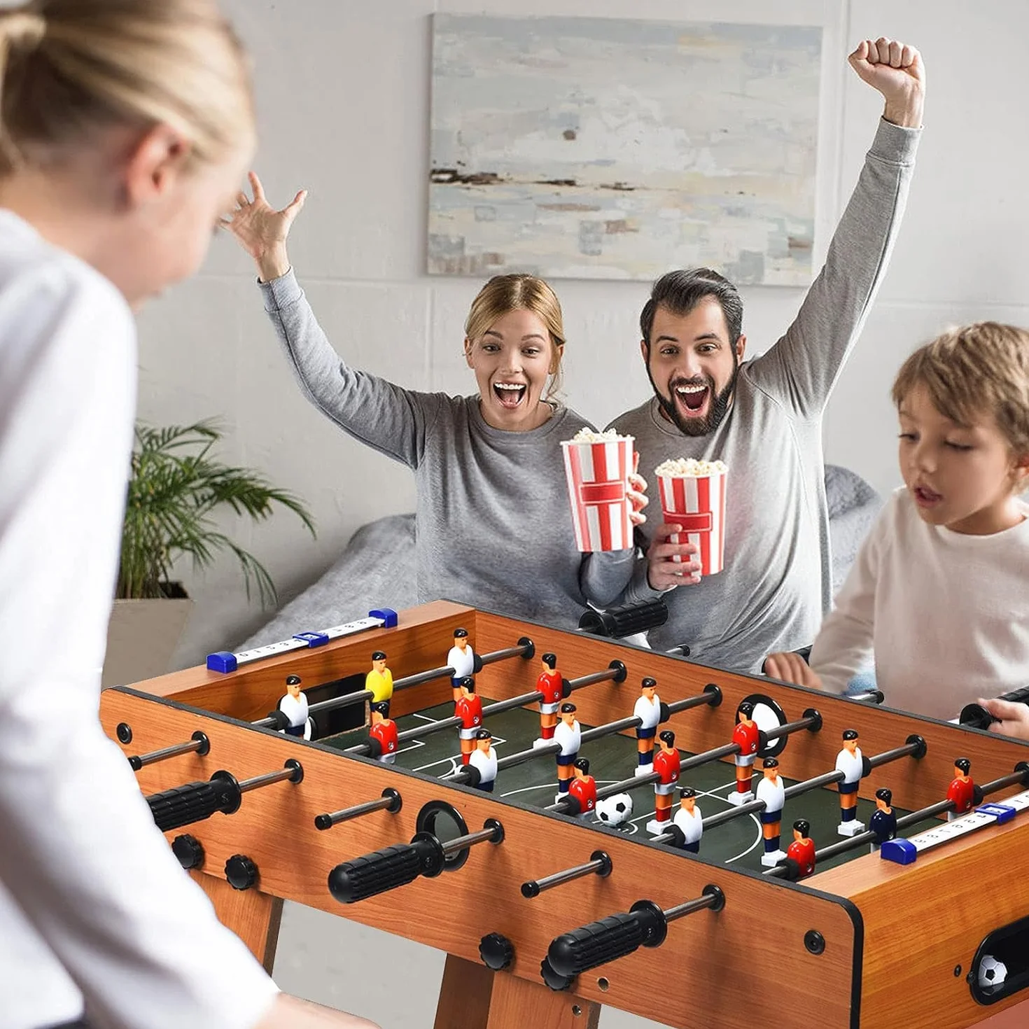 RELAX4LIFE Futbolín Plegable de Madera con Patas, 6 Asas, 18 Jugadores, 2 Balones y 2 Marcadores, Futbolín para Niños y Adultos, Juegos de Mesa para Dormitorio, Bar, Salón, Fiestas, 36x69x71cm