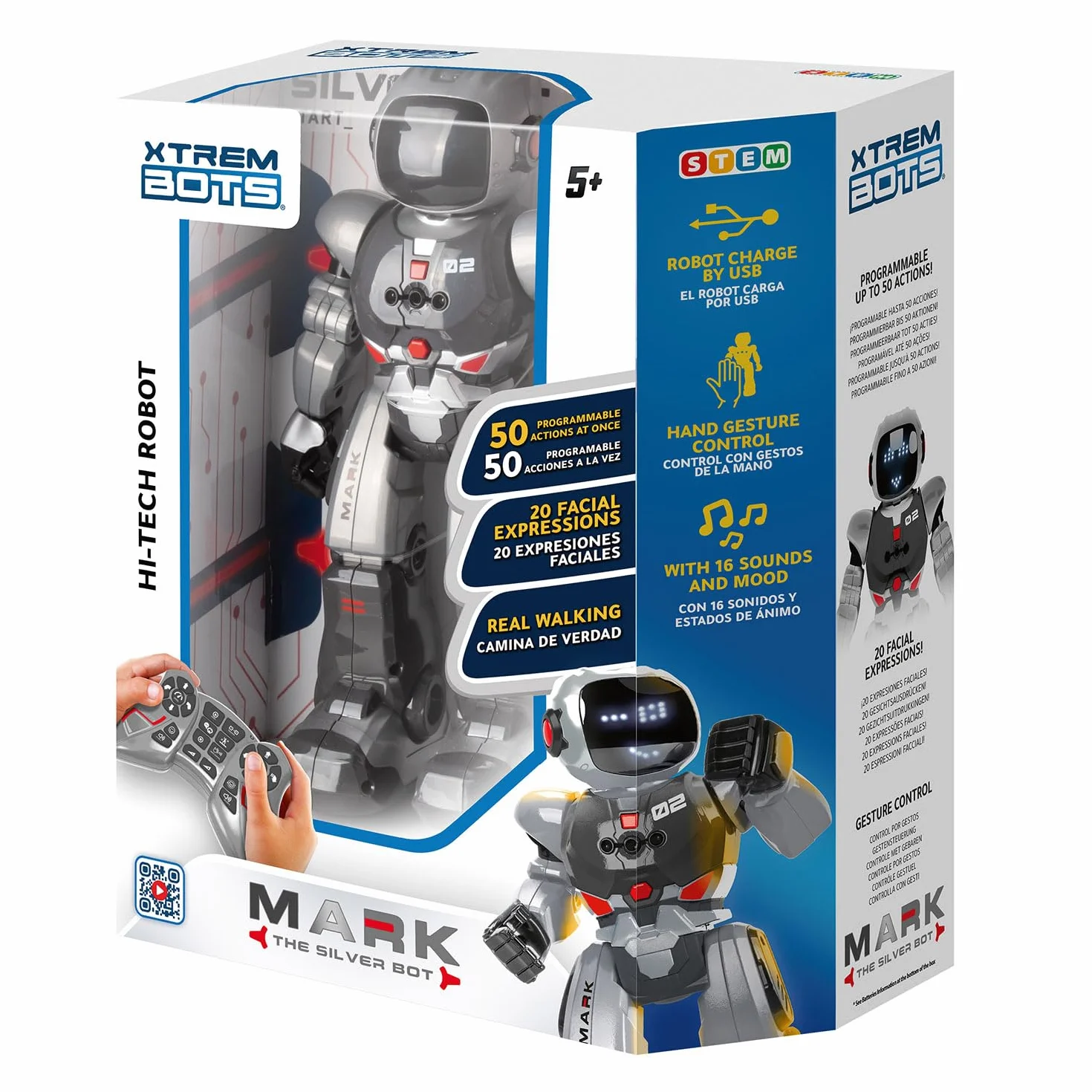 Xtrem Bots - Mark | Robot Juguete | Robot Niños 20 Expresiones Faciales Y Programable | Robots Inteligente Y Teledirigido | Juguetes Niño 5 Años O Más | Robotica para Niños | Regalo Niño 5 Años