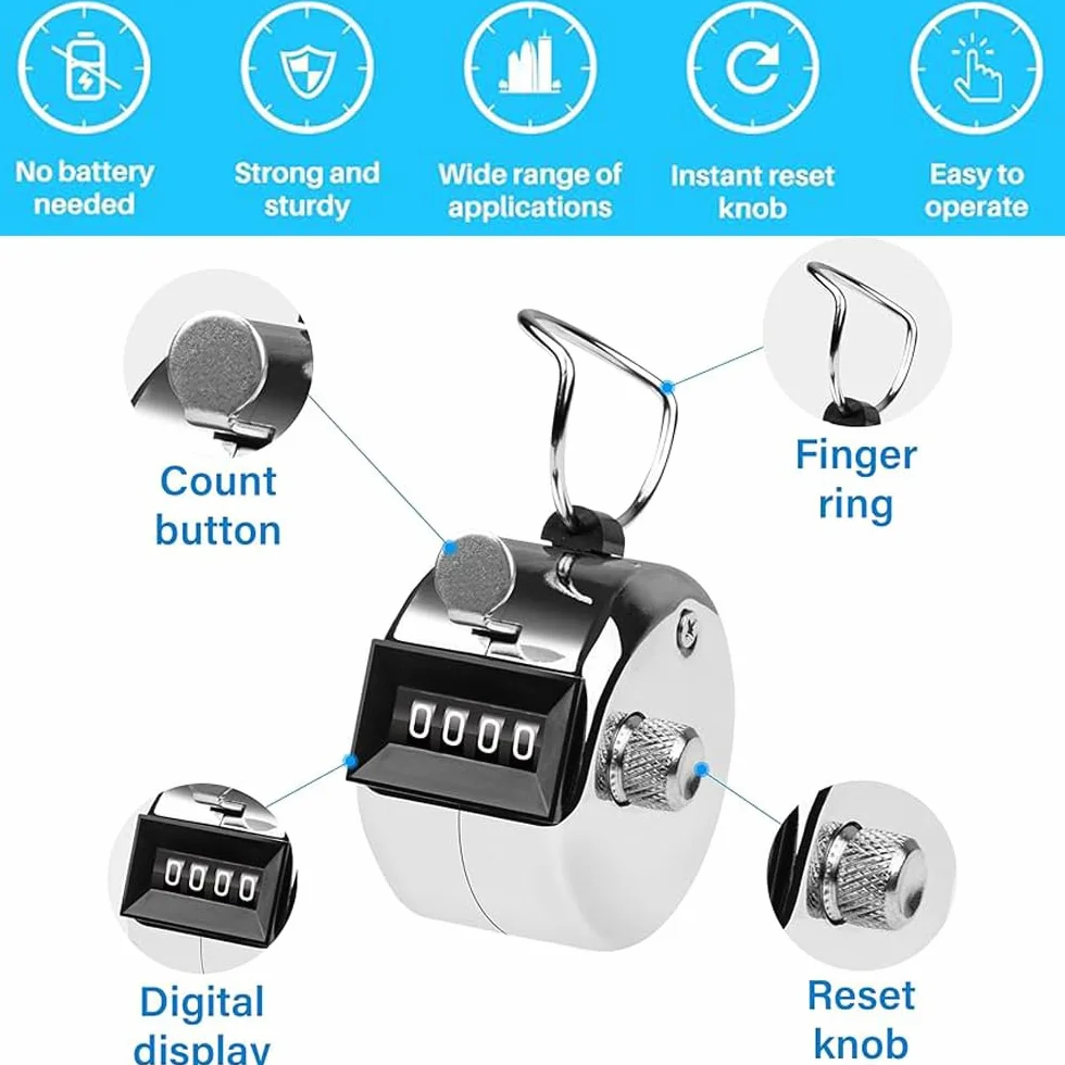 Contador Manual Metálico 4 Dígitos Clicker de Mano para Deporte