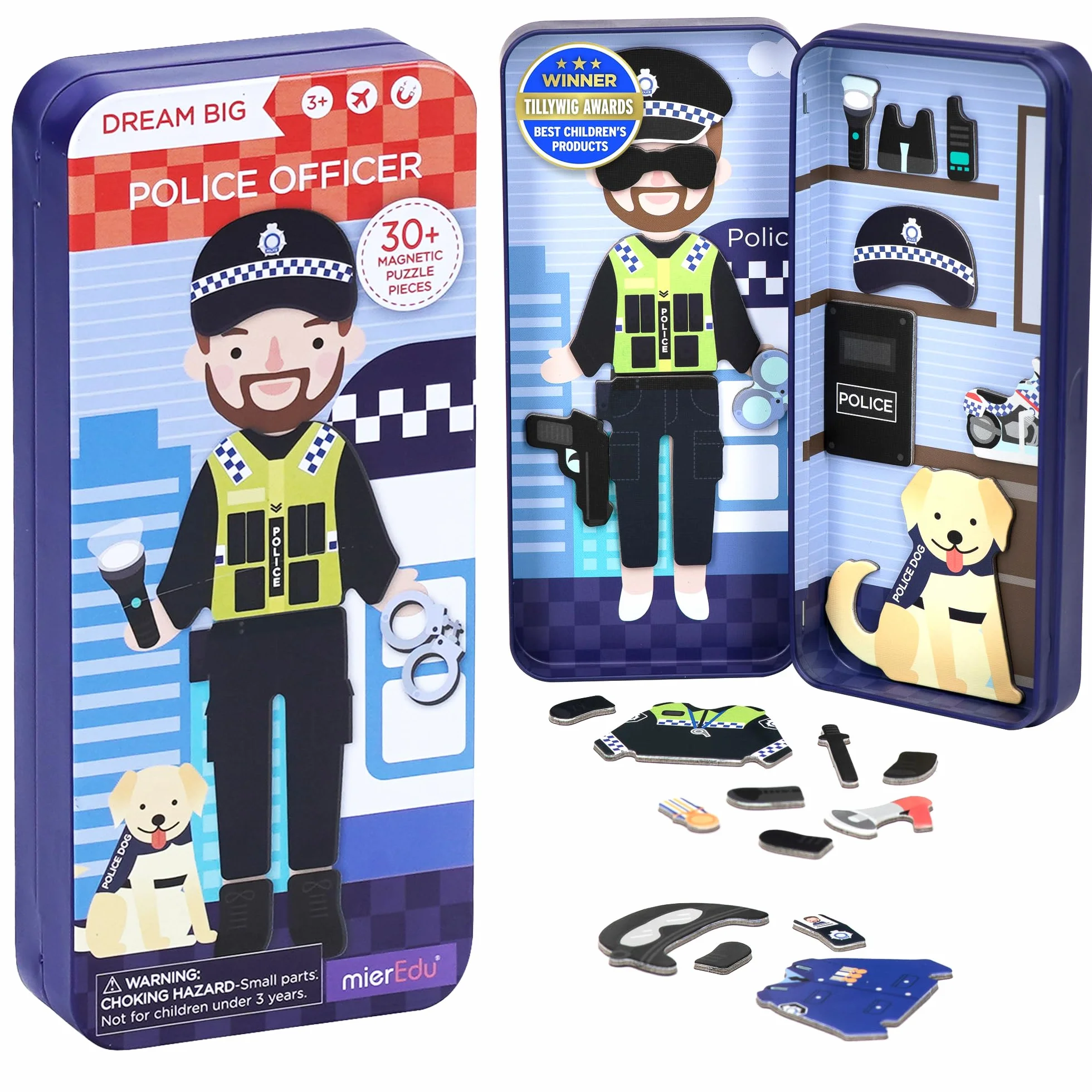 mierEdu Juego magnético de policía – promueve la motricidad y la imaginación, perfecto para casa y de viaje, juego de vestir magnético para niños a partir de 3 años