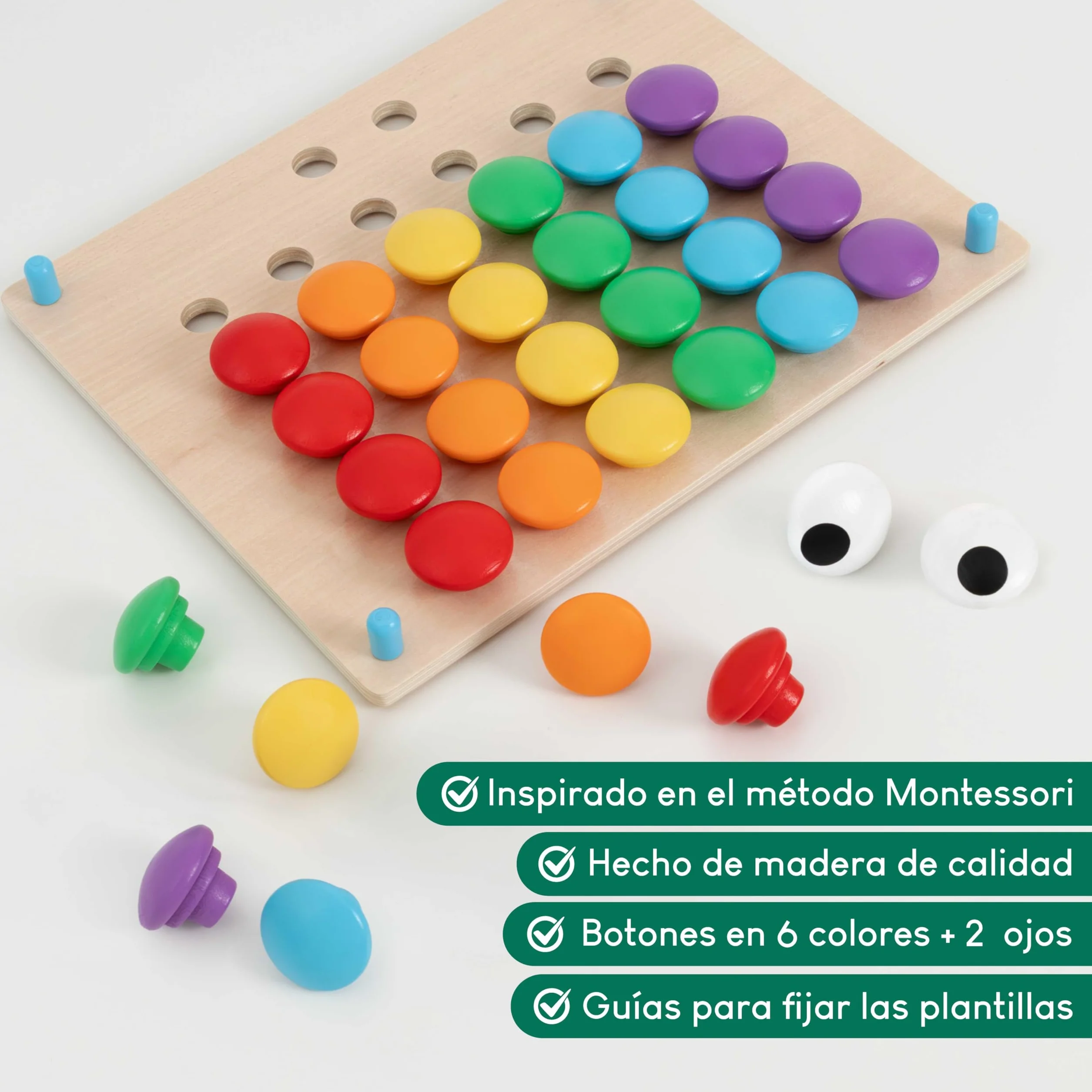 BONNYCO Puzzle Madera 50 Plantillas 32 Botones Mosaico Infantil Motricidad Fina Rompecabezas Juguetes Niños 2 Años Juegos Educativos Montessori