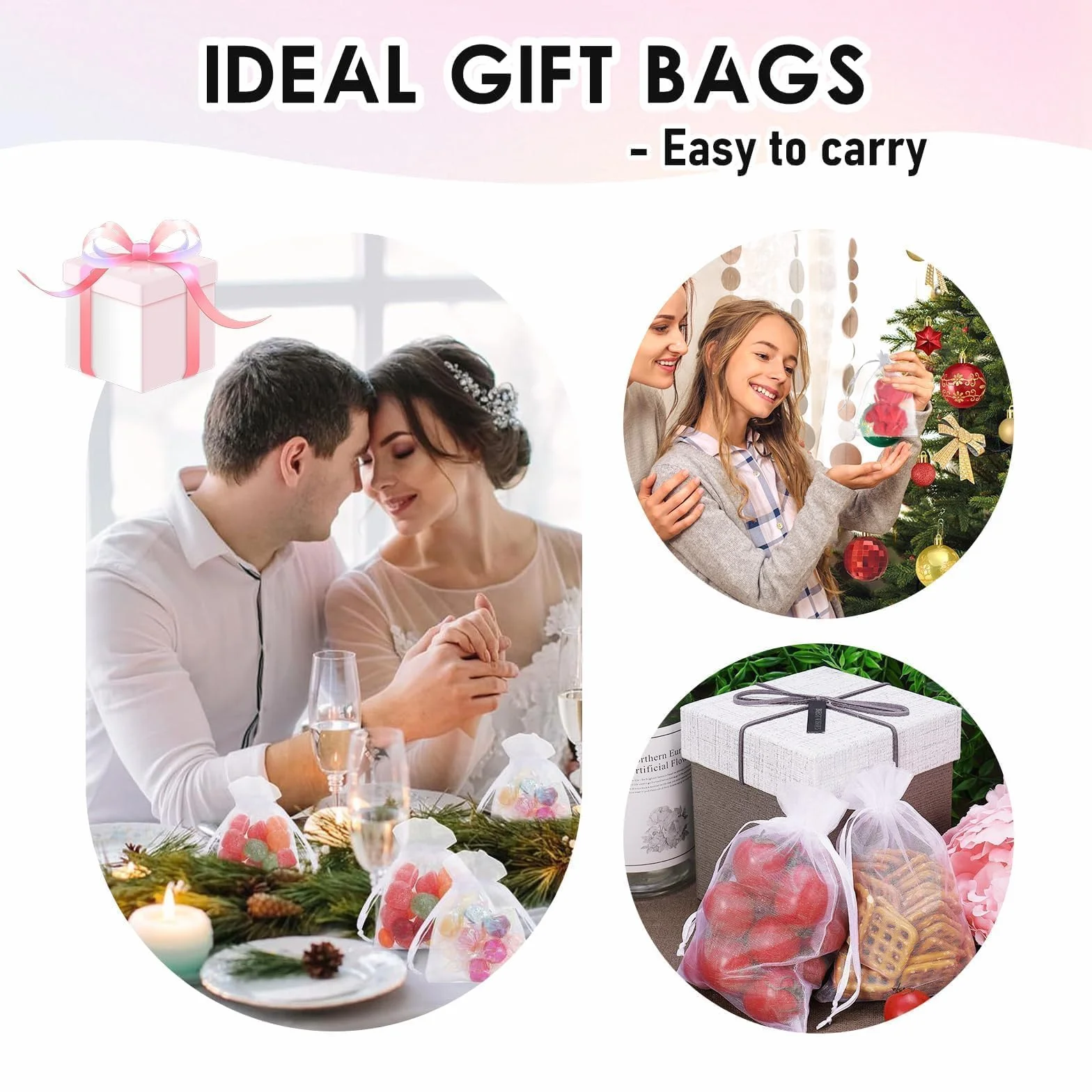 Quelcc 100 Piezas Bolsas de Organza, 7x9cm Bolsas Organza, Bolsitas de Tela Pequeñas Blancas para Bolsas Regalo con Cordón, Bolsita de Tul, Joyas, para Boda Favores Joyas y Dulces