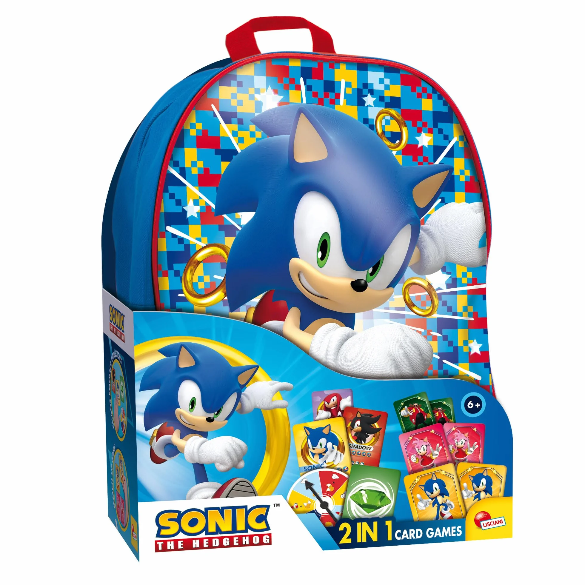Lisciani SONIC Pack 2 en 1 Mochila + Juegos de Cartas Educativos Portátiles para 2 Jugadores 6 Años