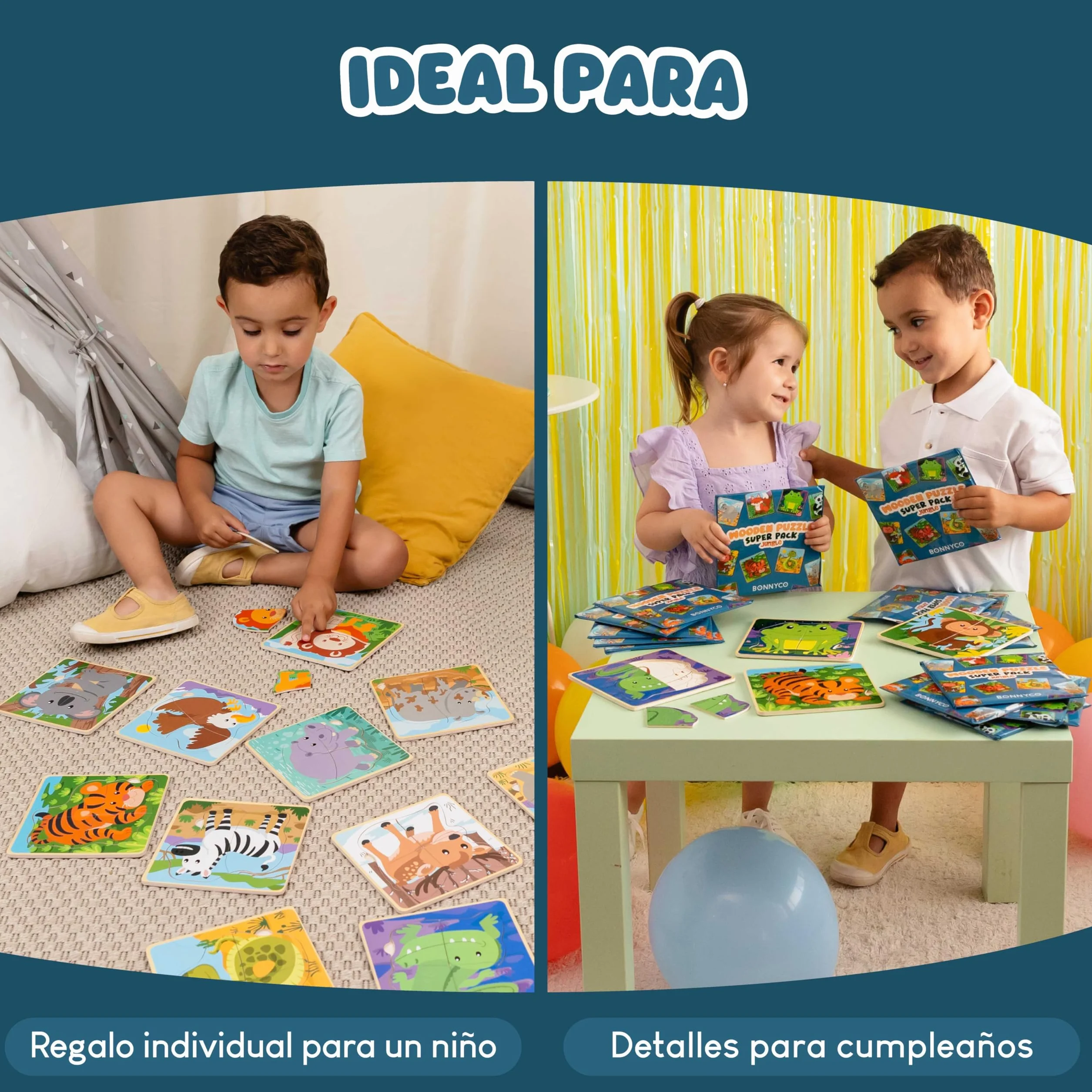 BONNYCO Puzzle Madera 4 Piezas Regalo Niños 1-5 Años Rompecabezas Infantiles