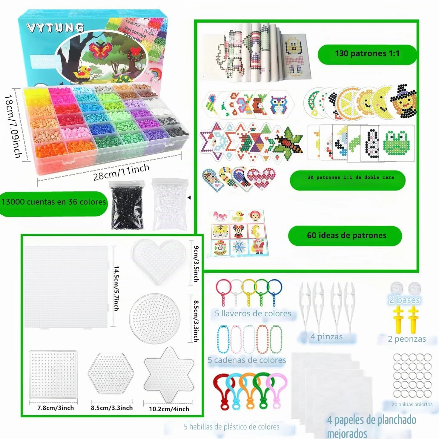 vytung Cuentas Para Planchar, 13000 Pcs 5 mm de Abalorios Cuentas,220 modelos, Plásticos Beads Kit Completo con Papel de Planchado, Plantilla DIY Manualidad para Fiesta ​Cumpleaños Niños