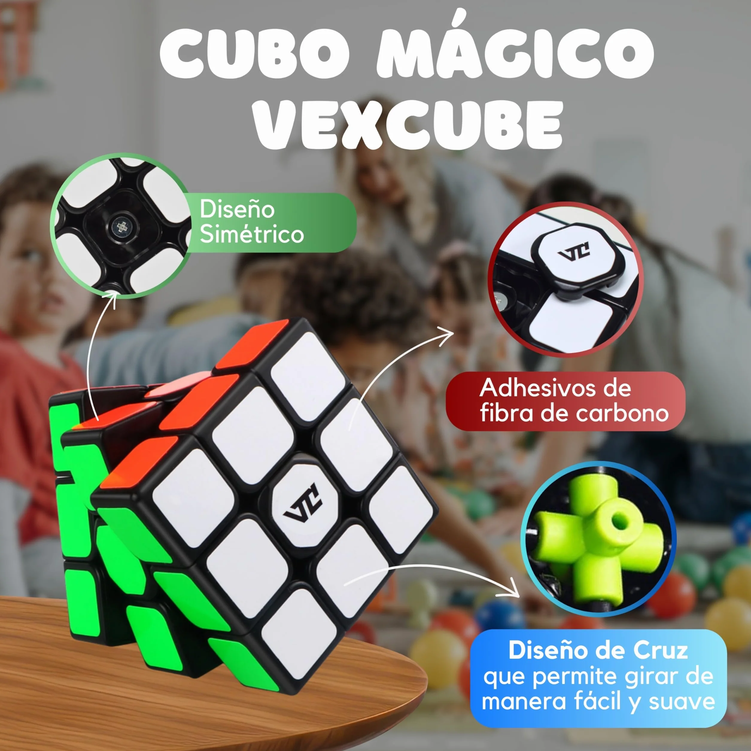 Cubo Mágico 3x3 Velocidad, Puzzle De Gran Resistencia, Speed Cube Rompecabezas Educativo para Niños Y Adultos, Tensión Ajustable, Adhesivos De Fibra De Carbono, 5.5 cm