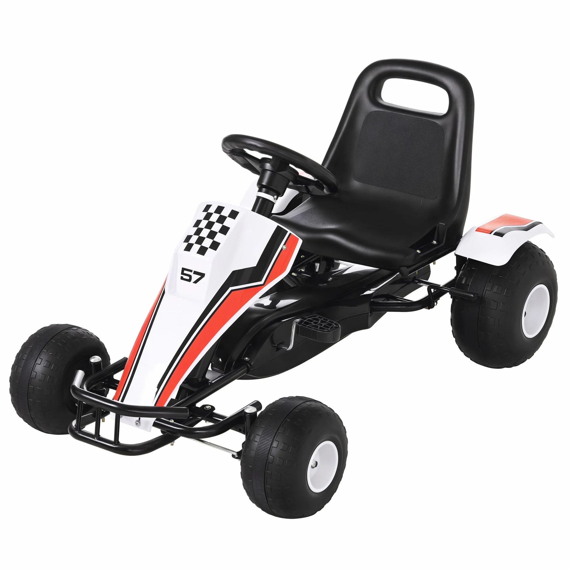 HOMCOM Go Kart a Pedales para Niños de +3 Años Coche de Pedales Infantil con Asiento Ajustable y Freno de Mano 104x66x57 cm Blanco y Negro