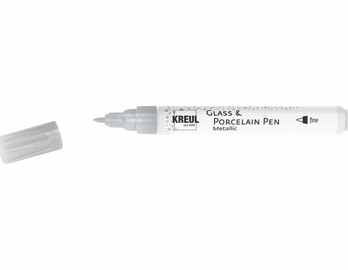 Kreul 16425 - Rotulador para vidrio y porcelana Plata fina metalizada, punta fina dimensionalmente estable, ancho de trazo aprox. 1-2 mm