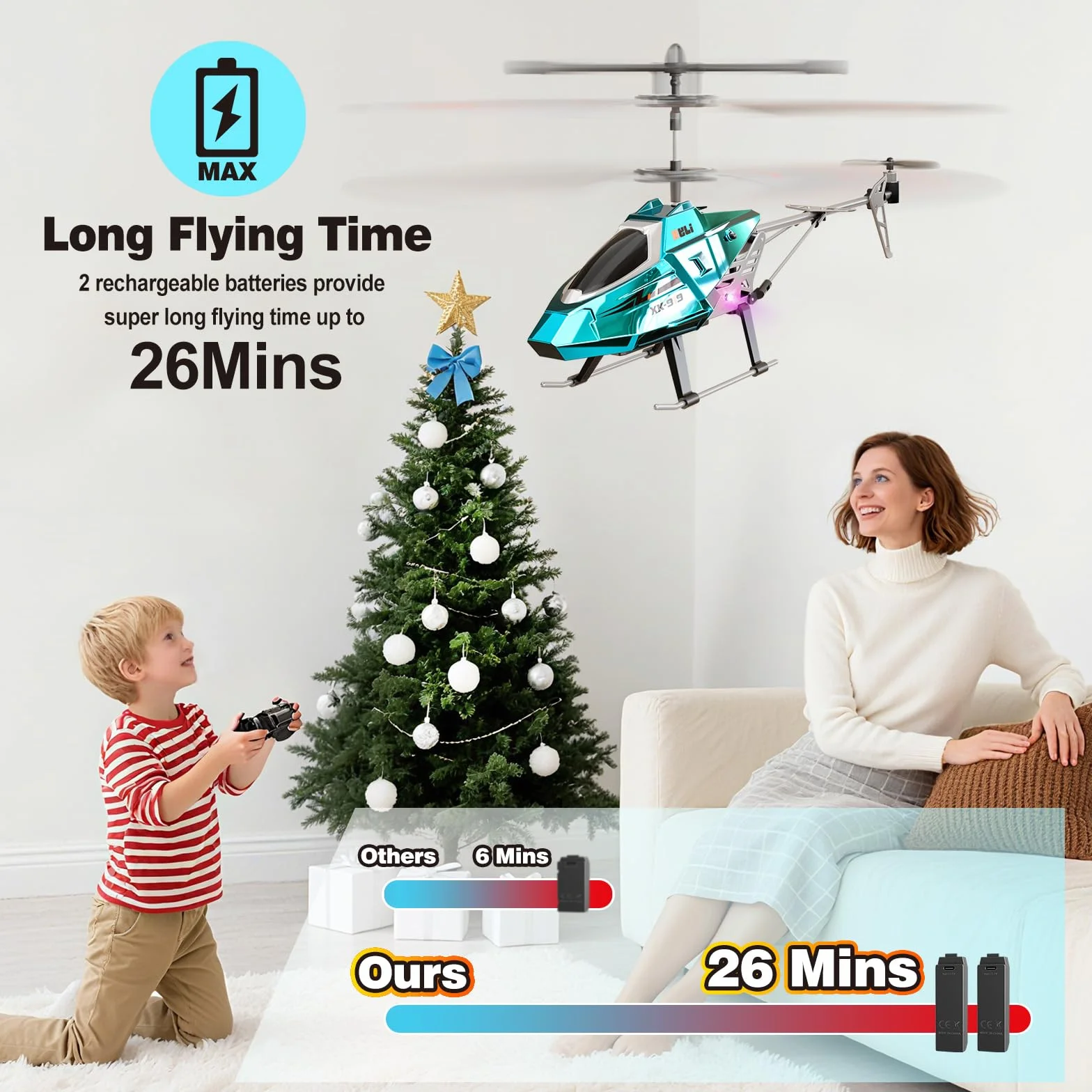 XIKOTEC Helicóptero Teledirigido para Niños, RC Helicóptero con 2 Baterías, Mantenimiento de Altitud, Luz LED y 3 Carcasas Metálicas Intercambiables, Avión Teledirigido 2.4GHz para Principiantes