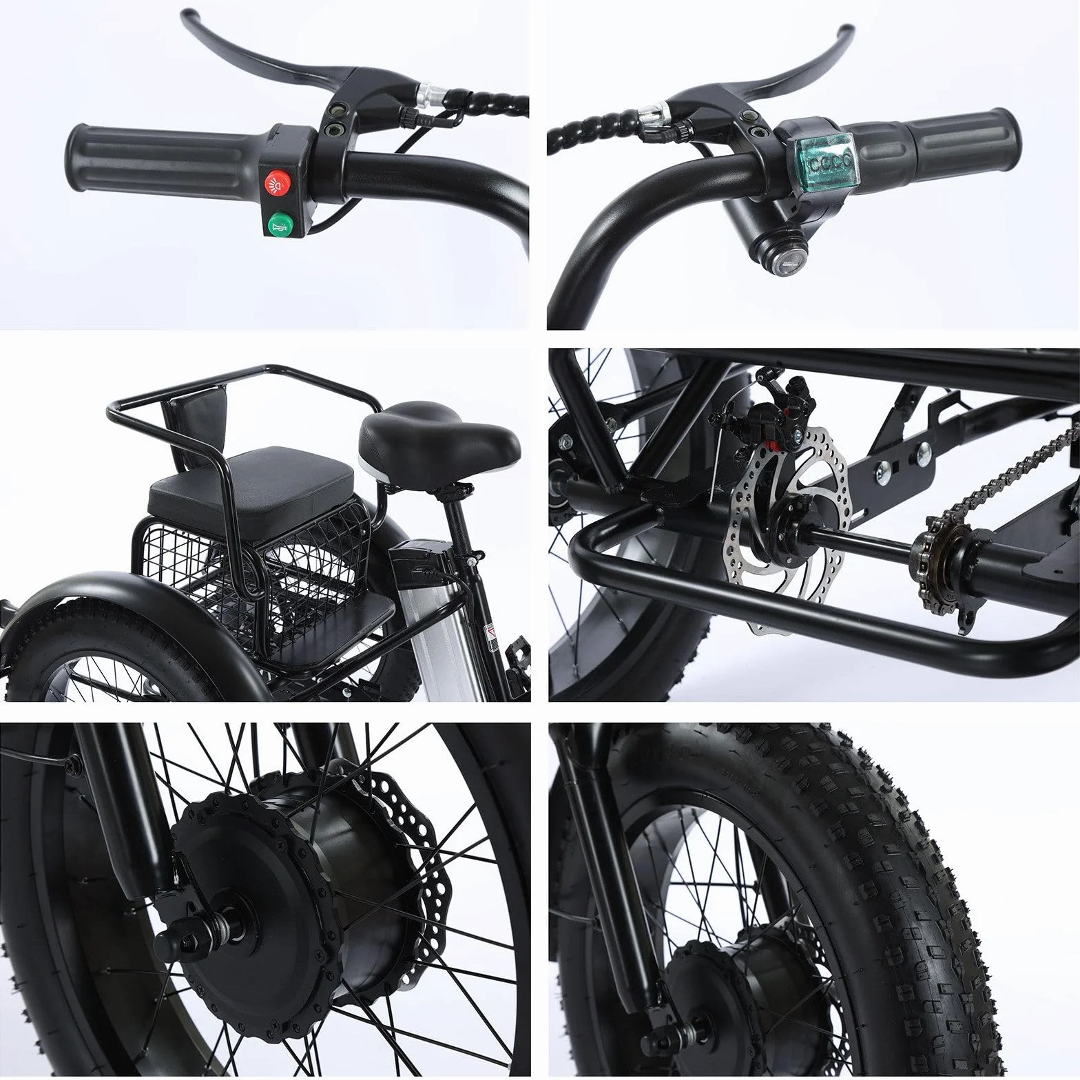 Triciclo Eléctrico Para Adultos,Con Neumáticos Anchos Todoterreno De 20" X 4.0,Cesta De La Compra Y Asiento Trasero,Batería Extraíble De 48v/12ah,Carga 200 Kg,Ideal Para Ir De Compras, Pícnics