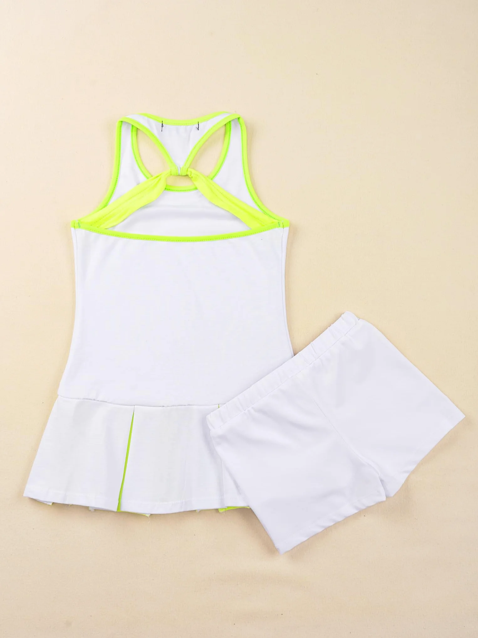 Vestido de tenis para niña 2 piezas sin mangas plisado elástico con pantalones cortos