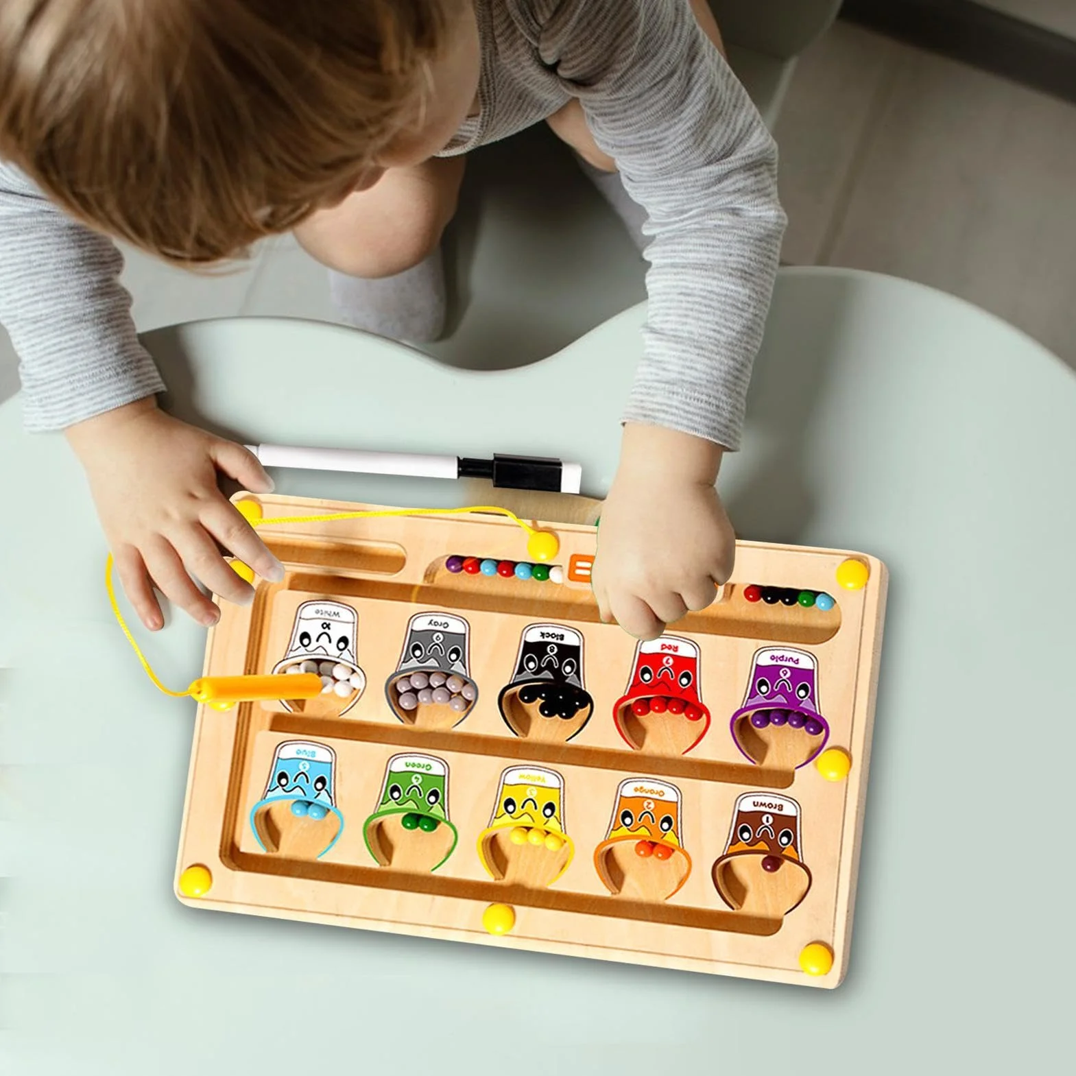 Laberinto magnético, laberinto magnético de colores y conteo, tabla de de conteo de madera Aprendizaje educativo de habilidades motoras magnético Juguetes