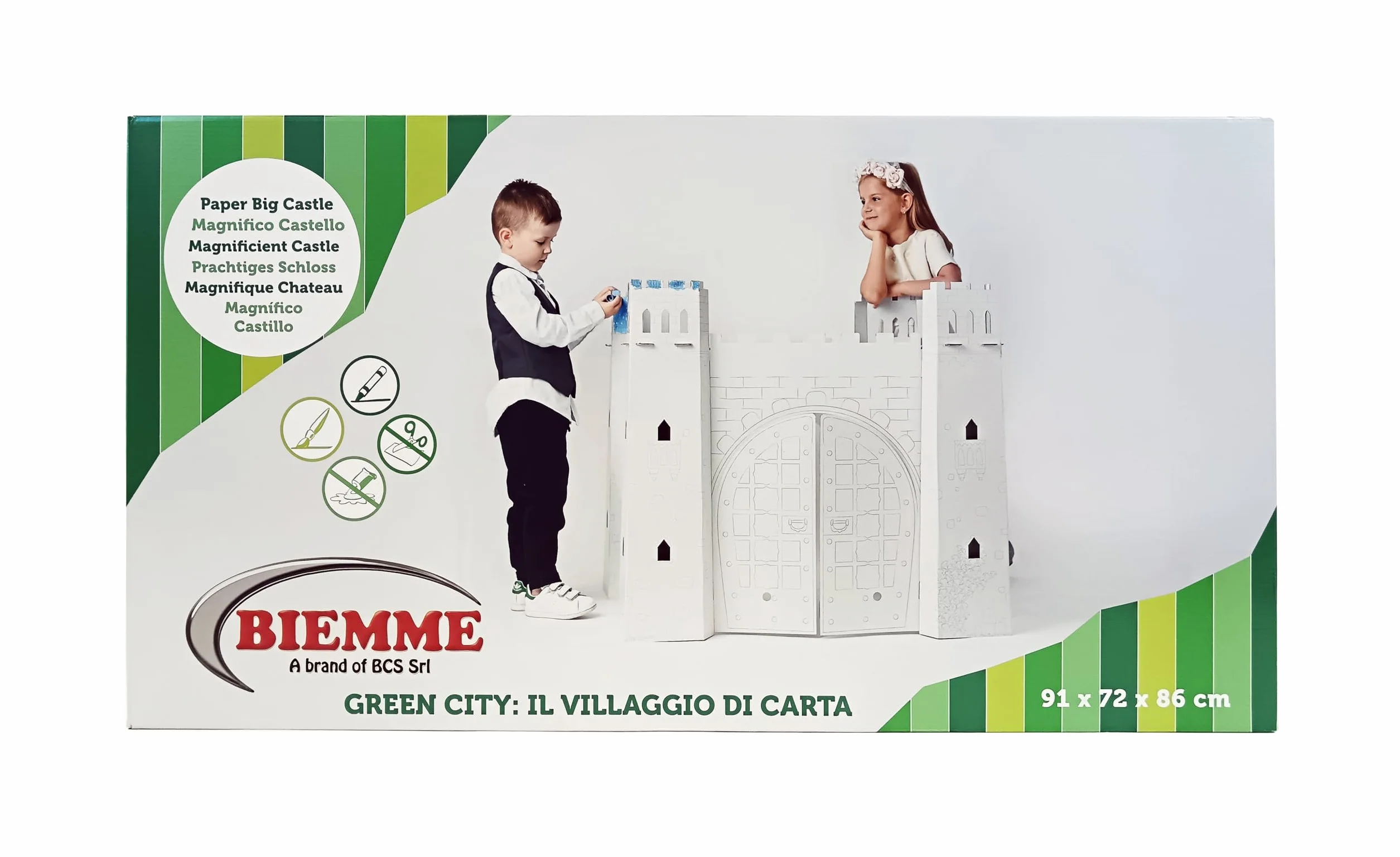 Castillo de cuentos de hadas de cartón para colorear Juego Laboratorio método Montessori 100% Ecológico y Reciclable GreenCity Pueblo de Papel Construye y Colorea Juego de Rol y Emulación para Niños