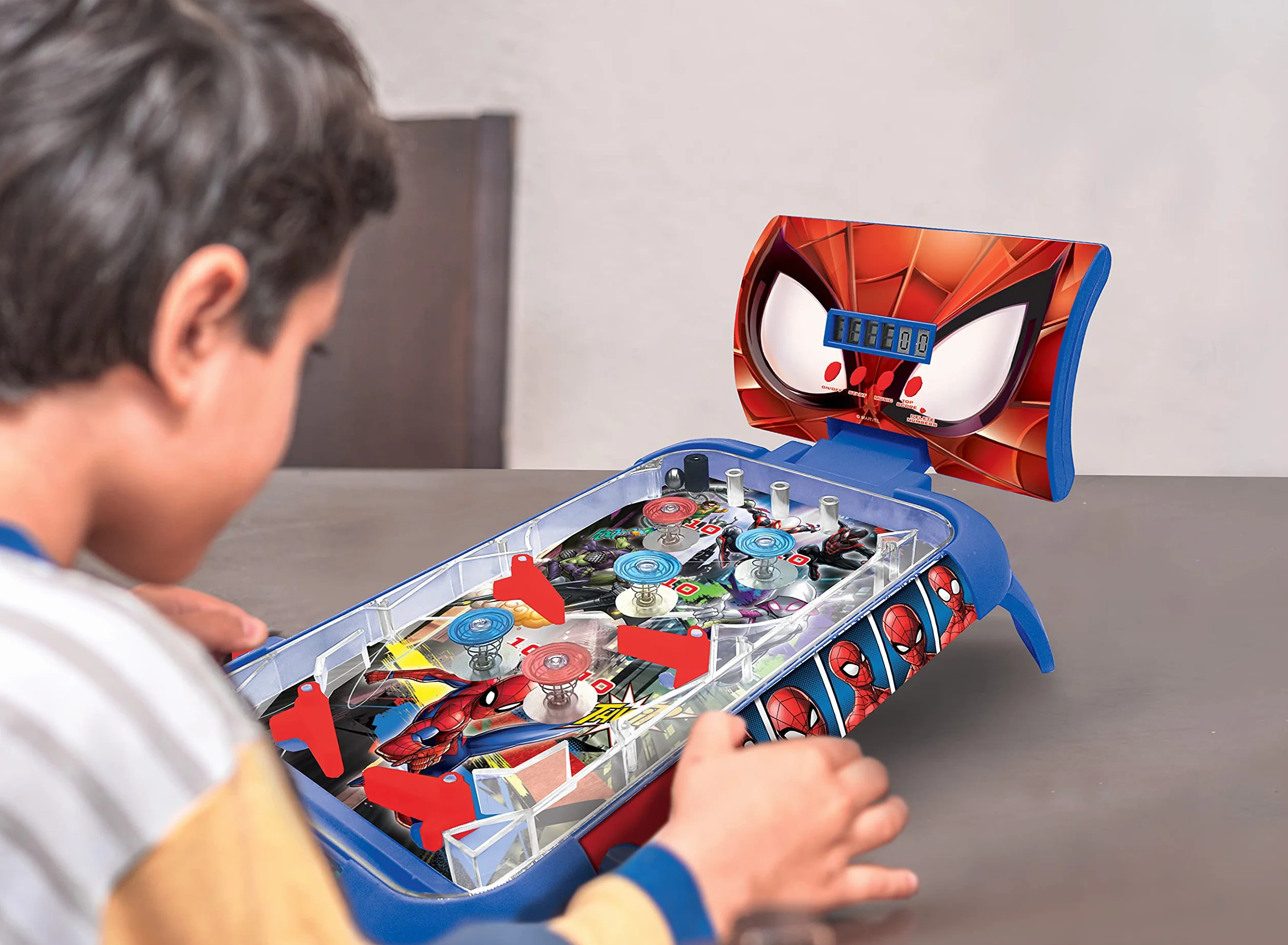 LEXIBOOK, Spider-Man, Pinball electrónico de Mesa, Juego de acción y Reflejos para niños y familias, Pantalla LCD, Efectos de luz y Sonido, Azul/Rojo, JG610SP