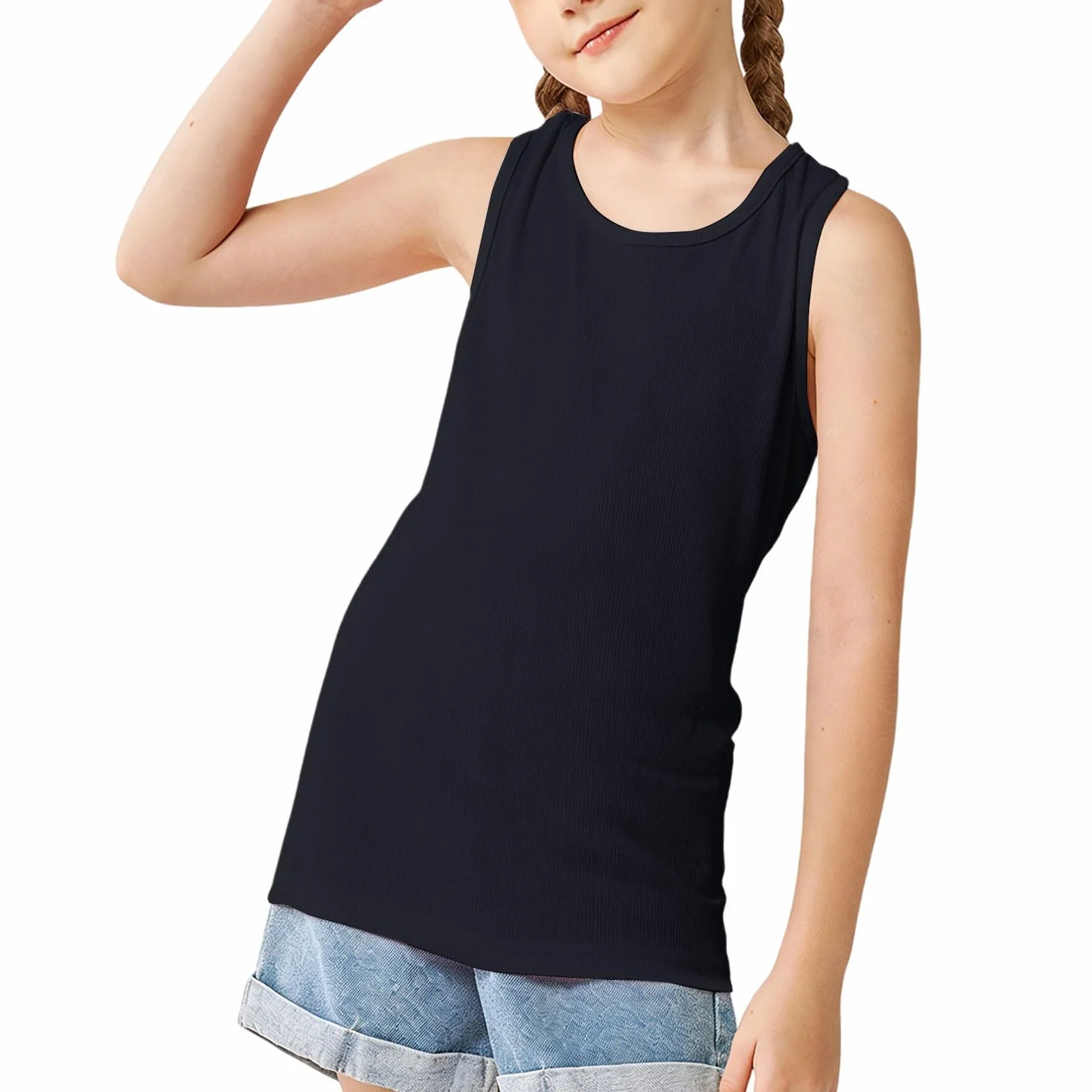 Paquete de 3 camisetas sin mangas para niñas y niños, verano color liso cuello redondo