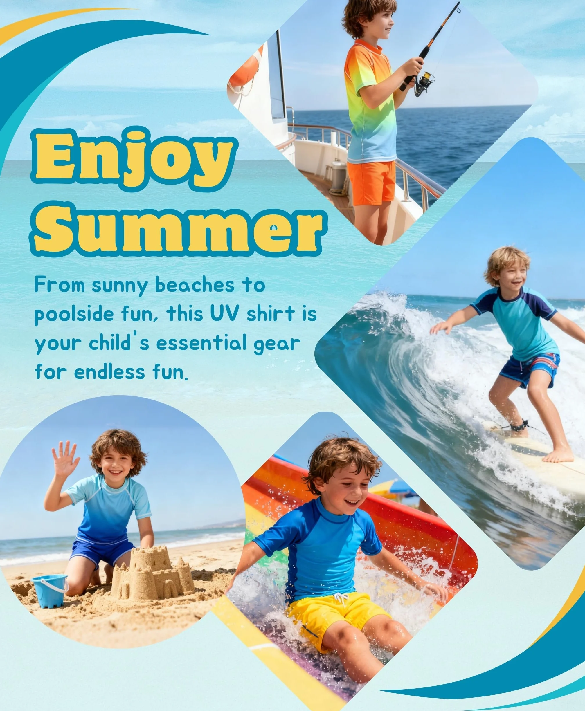 AMZSPORT Camiseta Proteccion Solar Niño Manga Corta Natación Secado Rápido