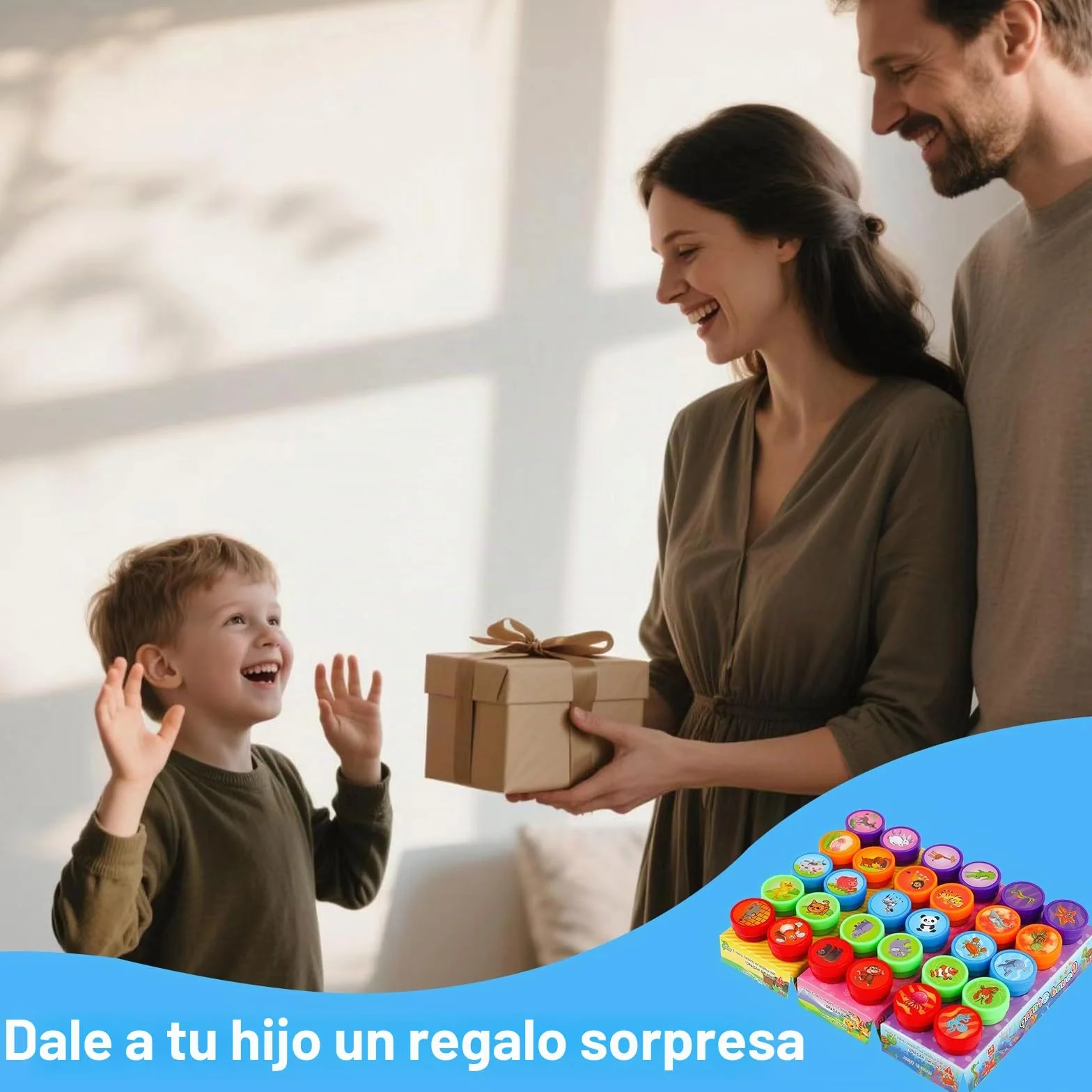 RMIVEGLIA Set de 30 Sellos Infantiles – Sellos para Niños Autotintables con Dibujos de Animales, de Plástico en 5 Colores, Regalos Cumpleaños Niños Colegio, Detalles para Fiestas.