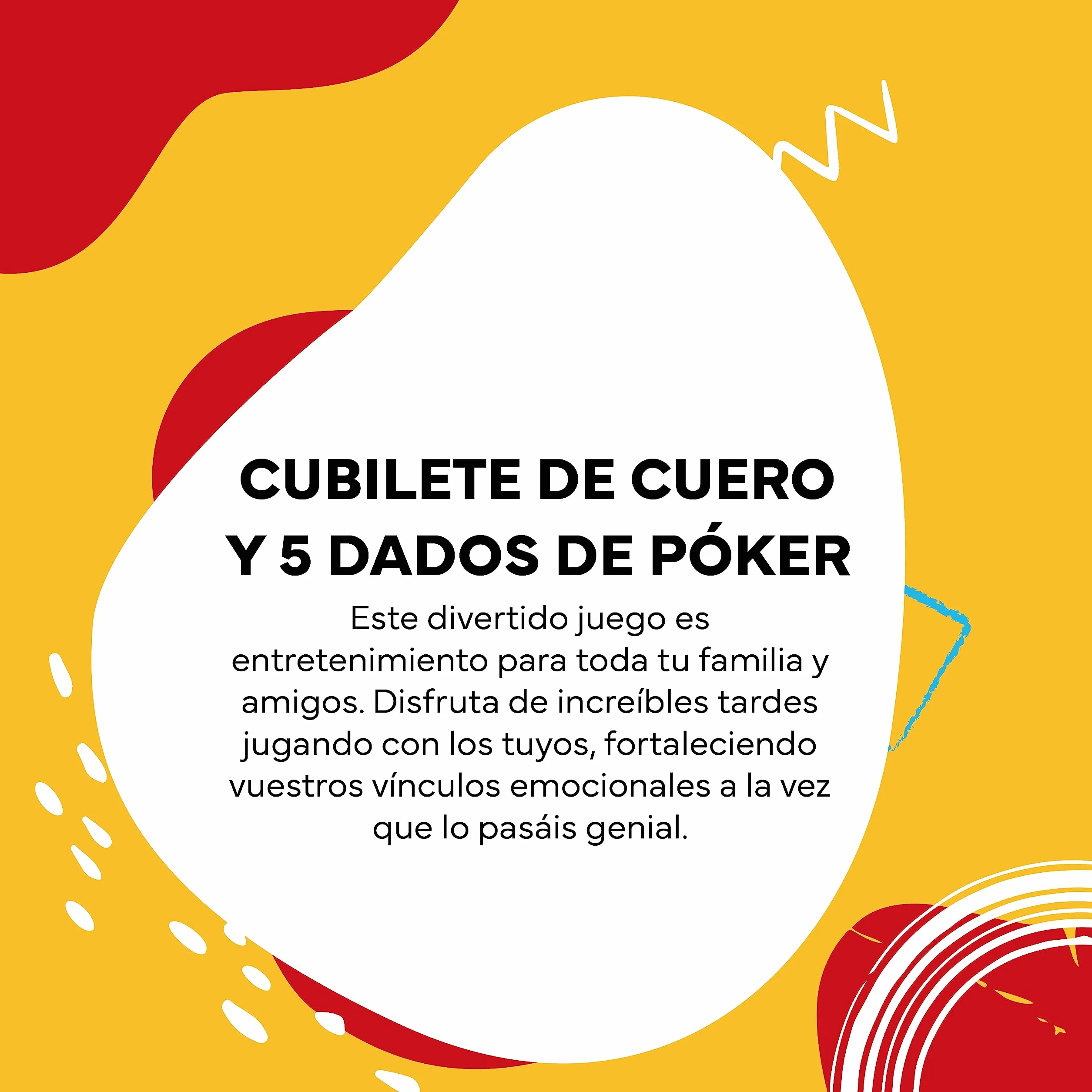 Cayro - Juego Dados Póker - Cubilete + 5 Dados de Póker - Cubilete de Cuero Forrado en Interior - Juego de Mesa Adultos - Ideal para Regalar - Jugar en Familia