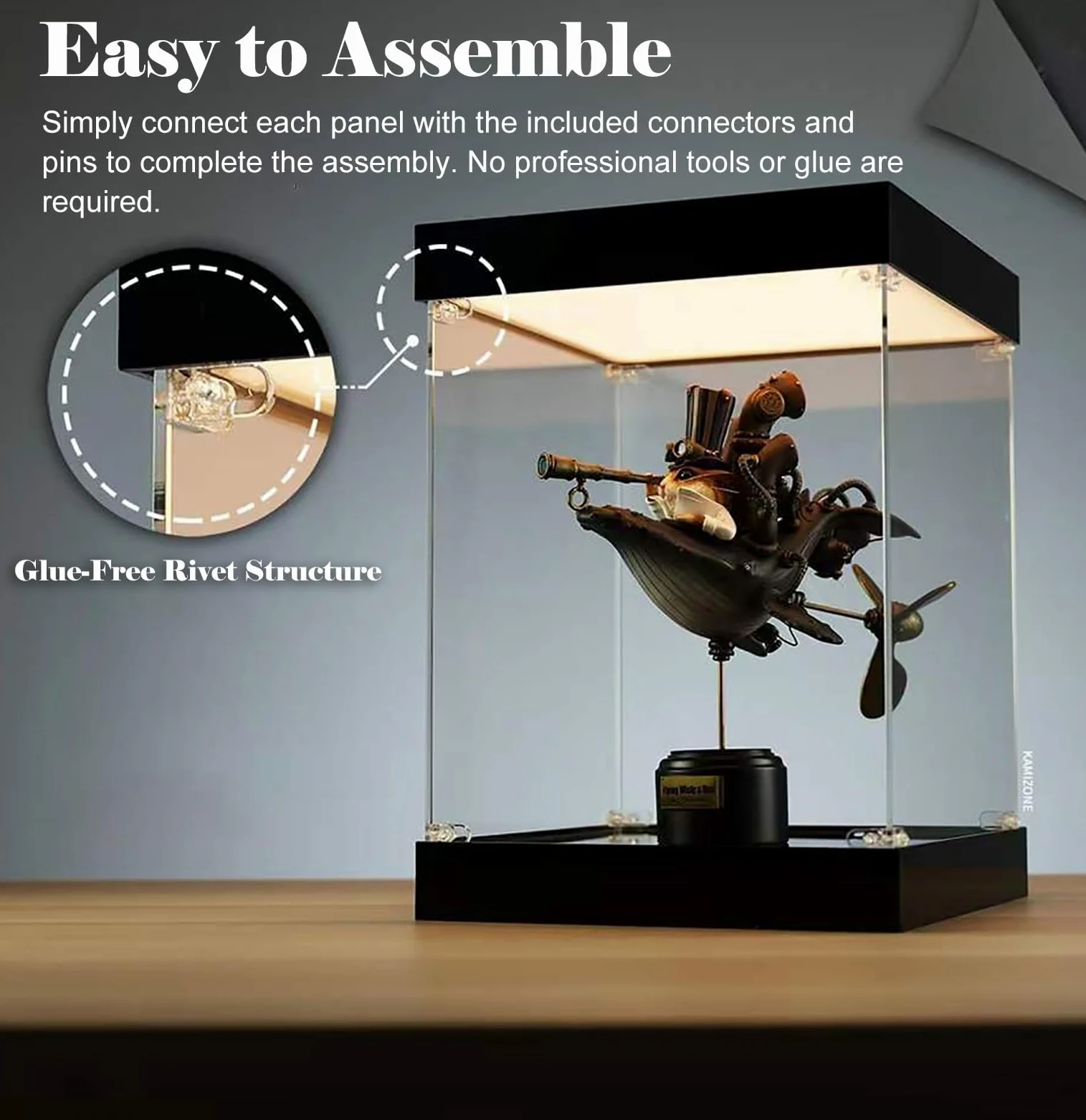 Cajas de Metacrilato Vitrina Acrílica Extragrande con Doble Iluminación LED, Transparente Luz Fría para Figuras de Acción y Artículos Colección(20x20x25cm)
