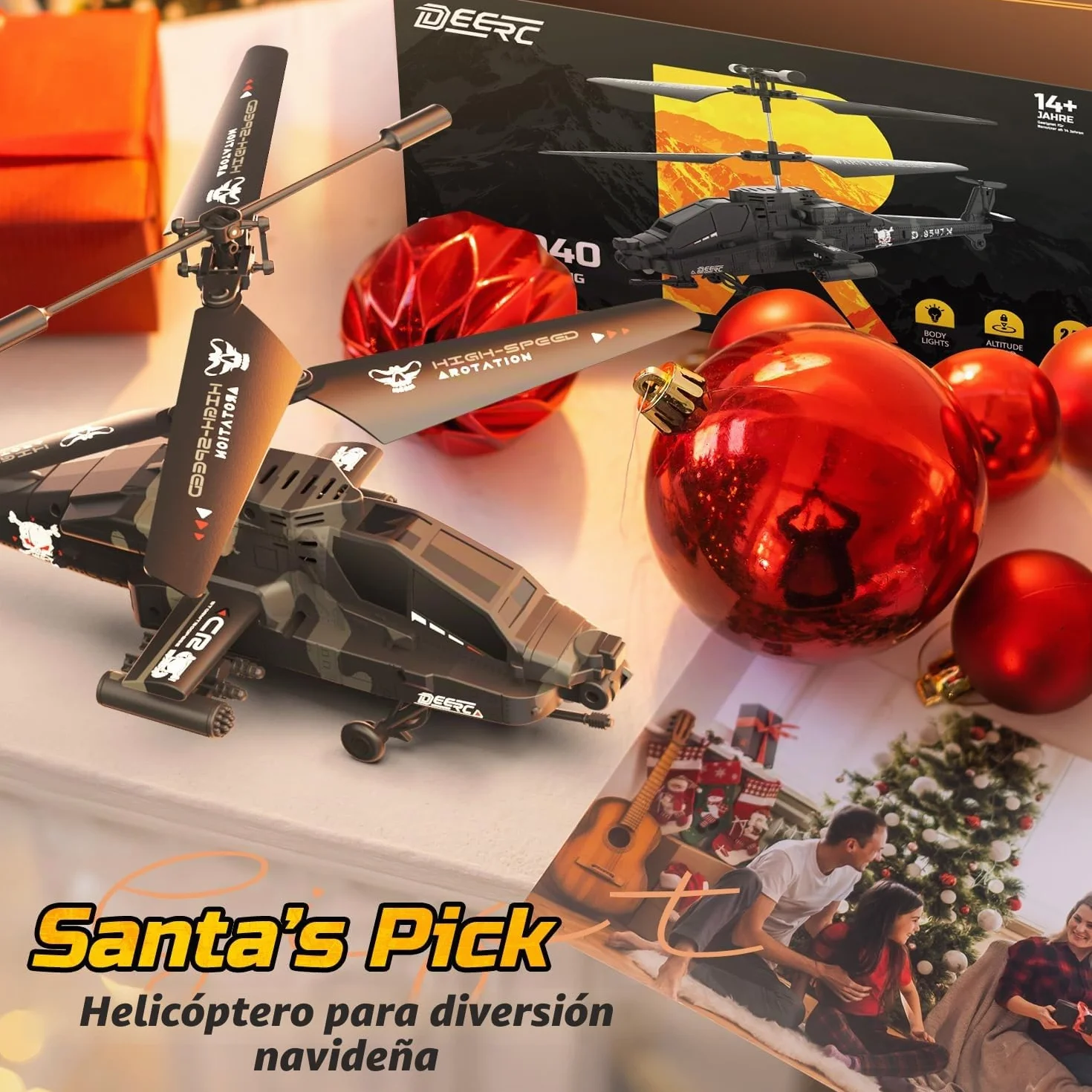 DEERC Helicóptero RC, avión RC para niños y Adultos, helicóptero de Control Remoto de 2,4 GHz, Tiempo de Vuelo de 30 Minutos, Luces LED y retención de altitud, Juguete para niños de 8 a 12 años