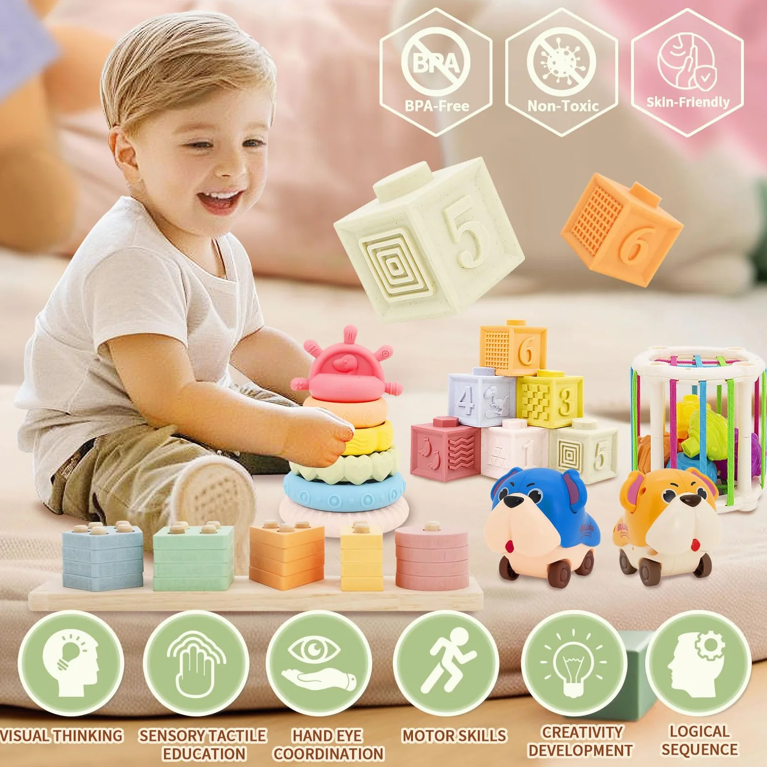 LUCKFUTURE Juguetes para bebés de 6 a 18 Meses, Juego de Juguetes Montessori 8 en 1, Juguetes educativos de Aprendizaje para niños pequeños de 1 a 3 años, Regalos de Moda para niños y niñas