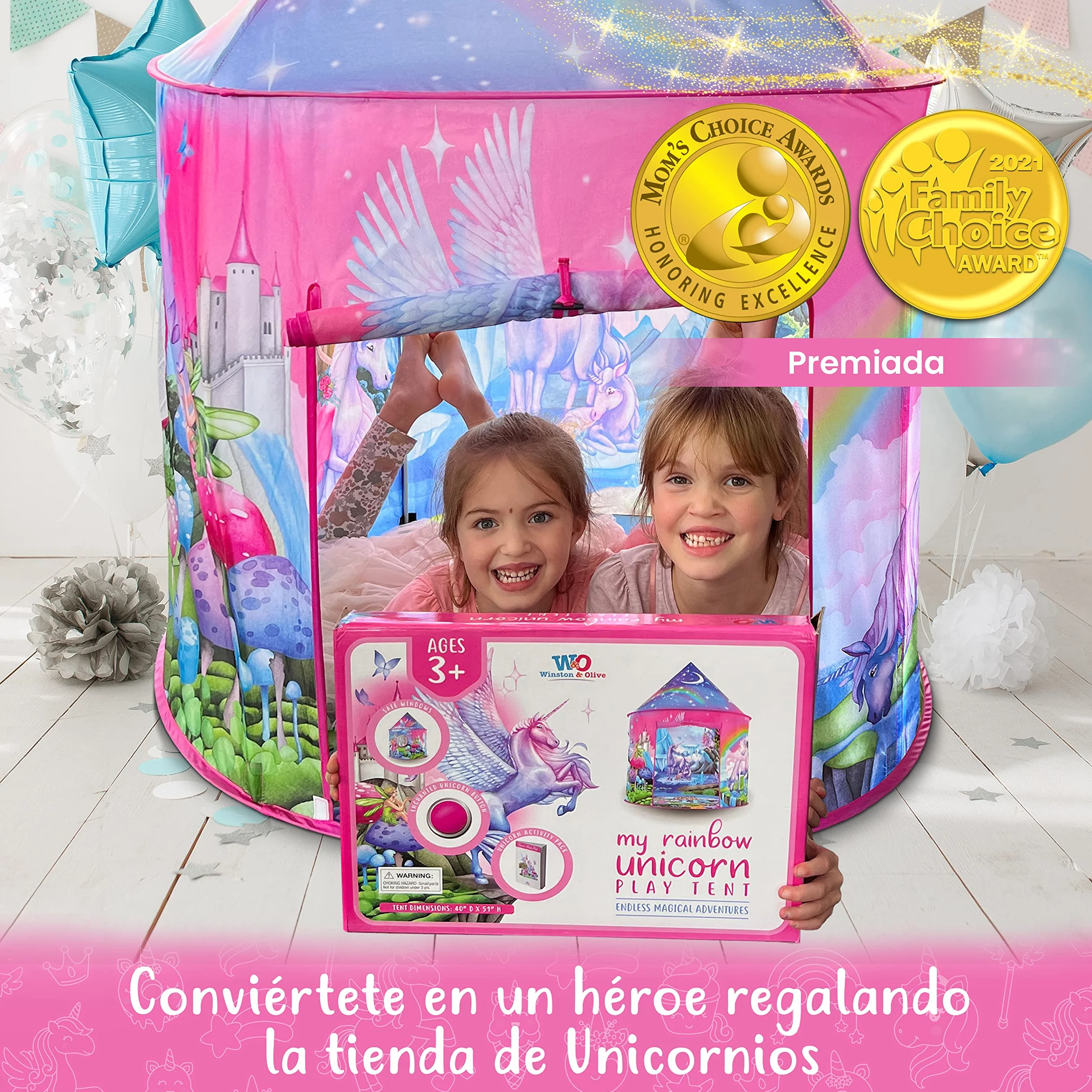 W&O Tienda de campaña de Unicornio arcoíris para niñas con sonidos mágicos y juguetes de unicornio, tienda de princesa para niñas