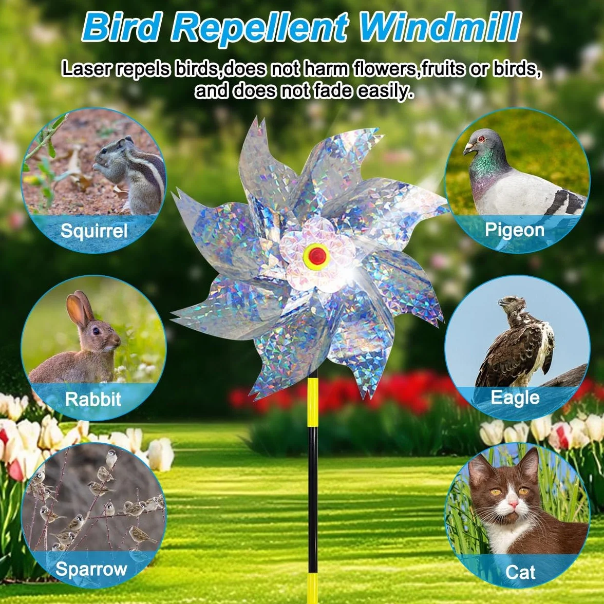 Molino de Viento Reflectante, 10 Piezas Molinillos de Viento para Pajaros, Repelentes de Molino de Viento, Repelente de Aves, Molinillo de Viento Jardin para Proteger Jardines Huertos Patios (A)
