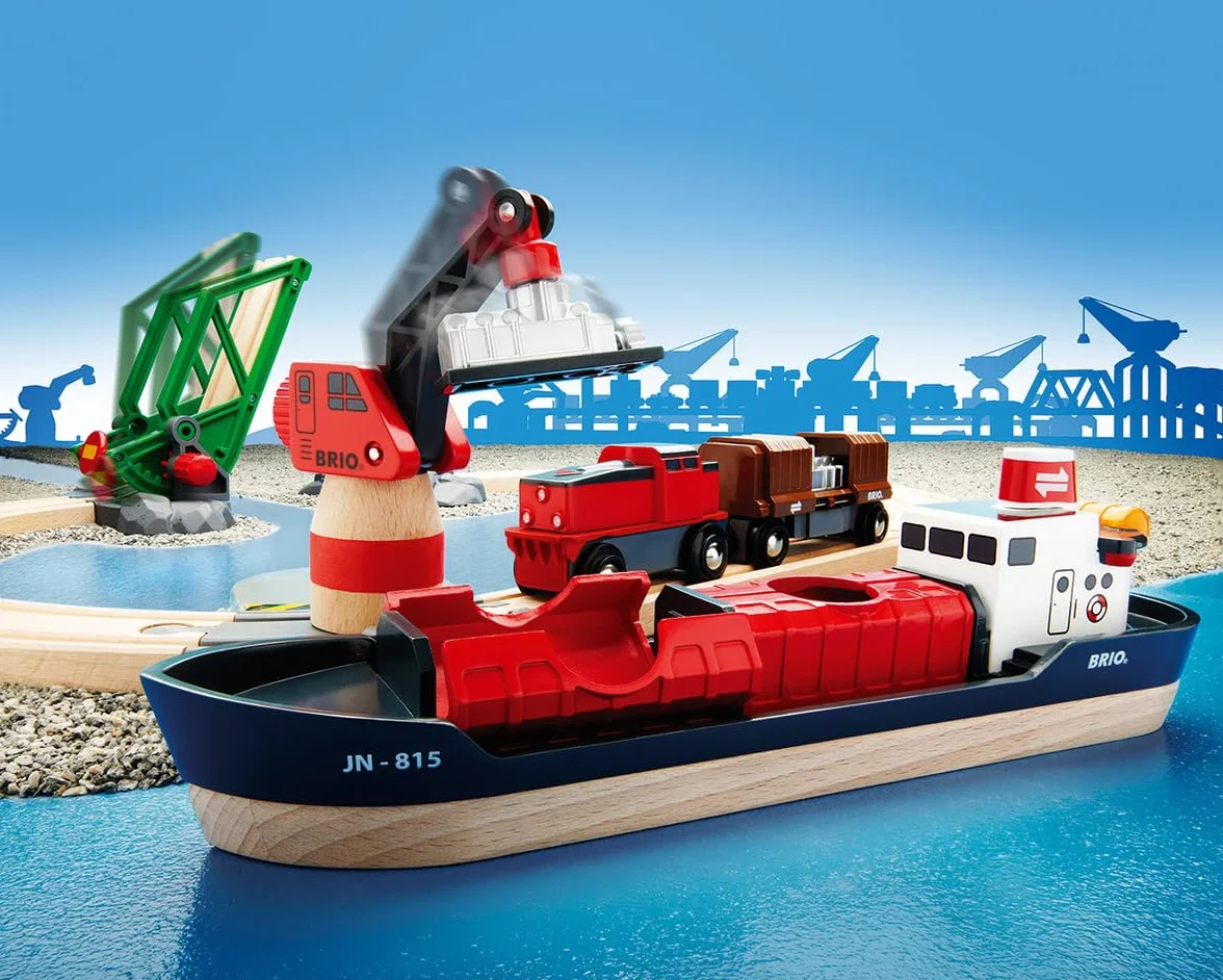 BRIO - Set Servicio Ferroviario Portuario, Ferrocarriles, Set de Construcción de Madera, Tren Juguete, Juguetes Niños 3 Años o más, Juegos Educativos 3 Años