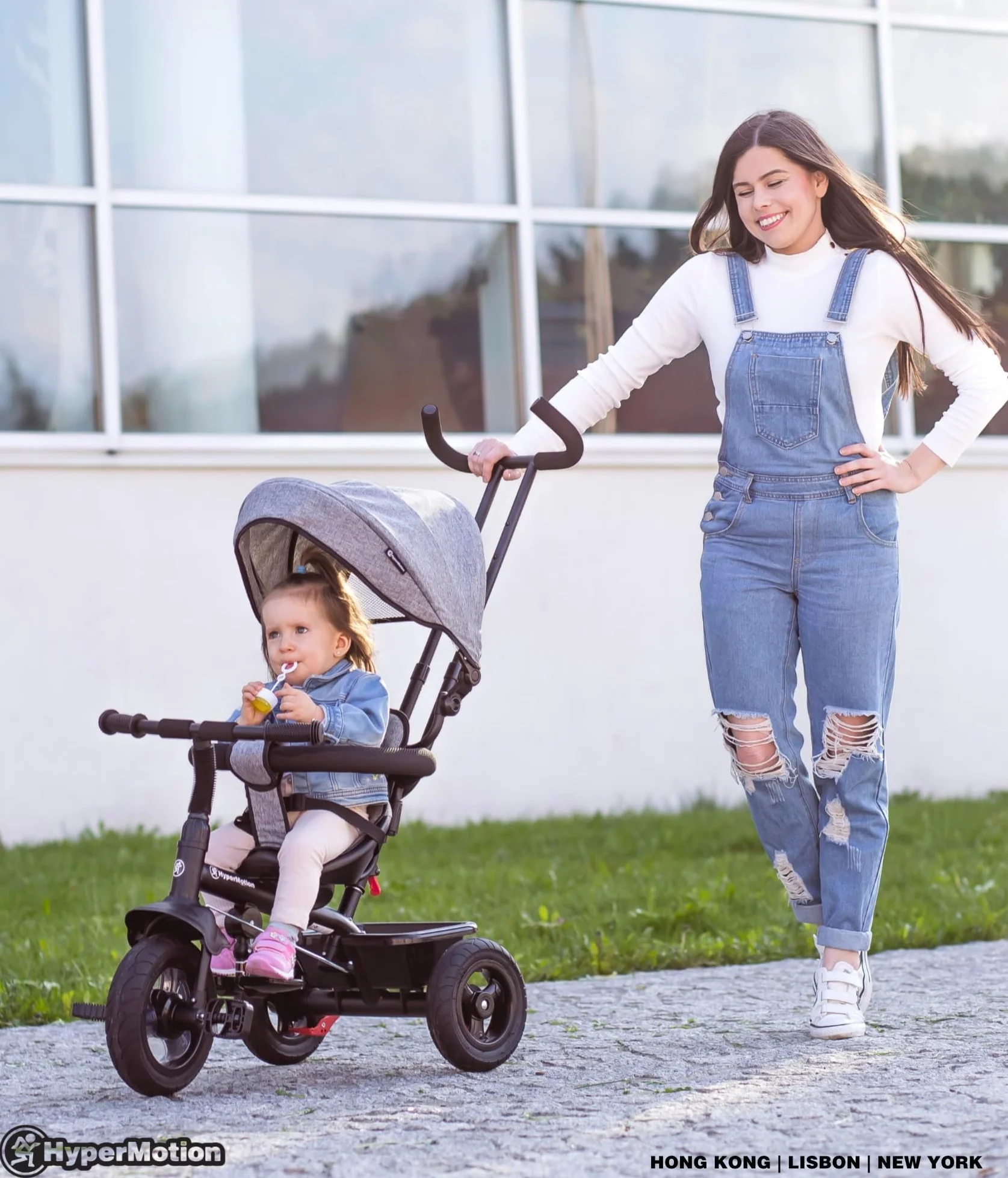 HyperMotion Triciclo Infantil con Manillar para Padres - Bici Bebé 1 Año Evolutiva hasta 20kg - Modelo Similar Kinderkraft con Barra de Empuje - Saltador Bebe Gris