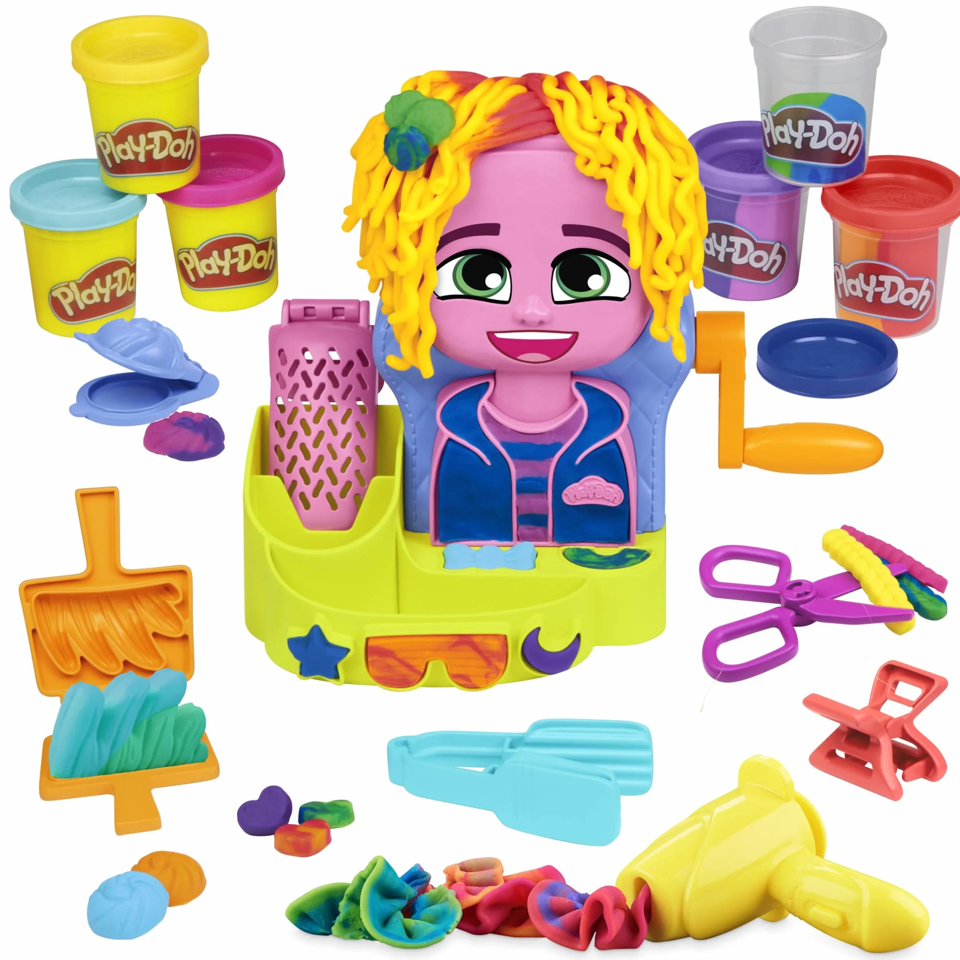 Play-Doh Hasbro Peluquería, Manualidades para Niñas y Niños a Partir de 3 Años, Set con Herramientas y 6 Botes de Plastilina de Colores, Regalo Creativo
