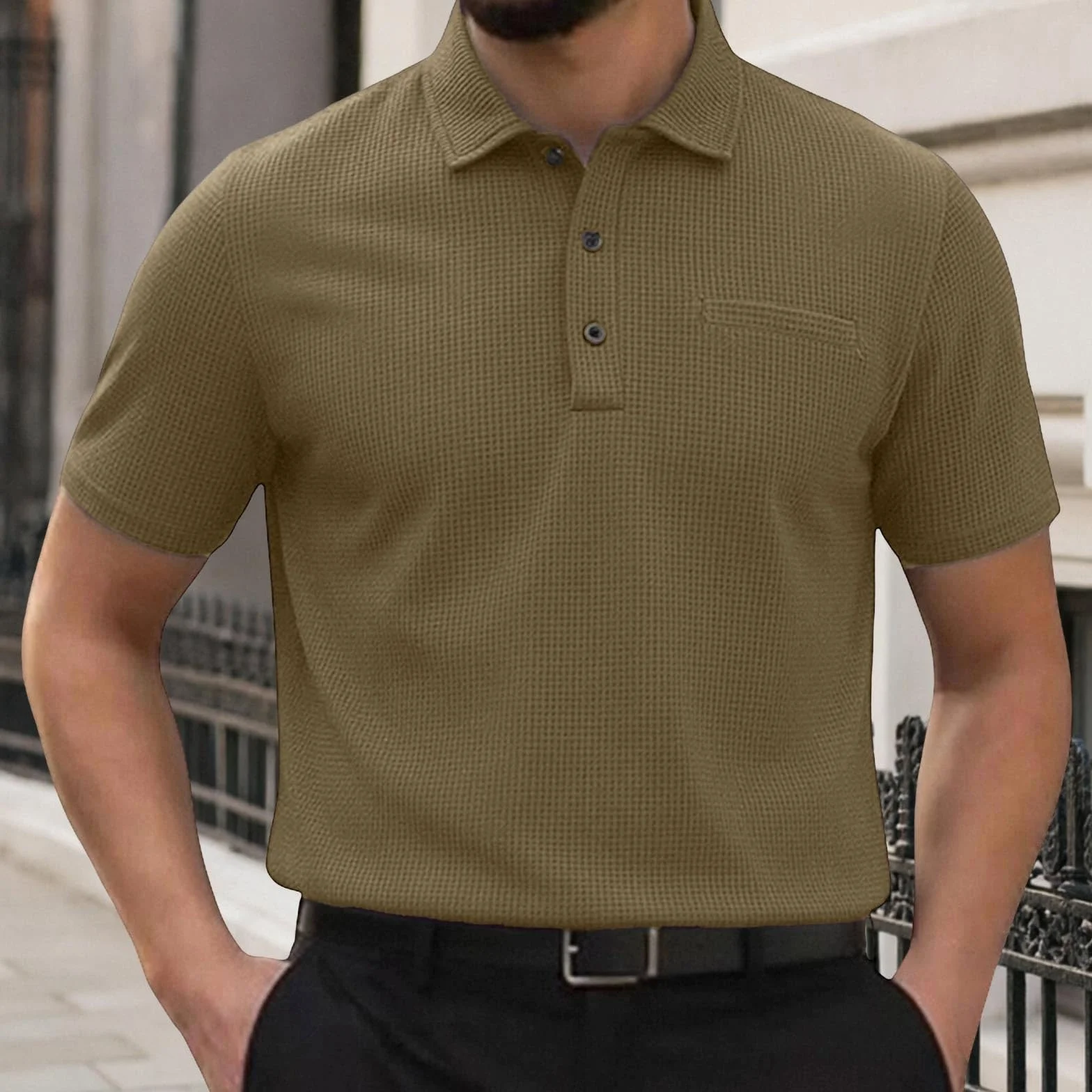 Polo Breeze para Hombre con Ajuste para Barriga Cervecera, Elástica y Secado Rápido, Cuello Texturizado Manga Corta para Golf y Casual
