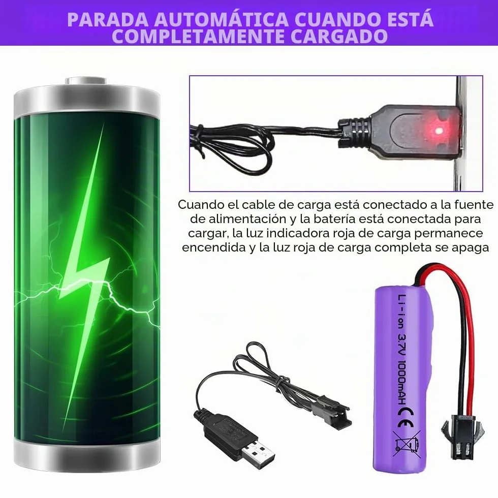 2 Piezas de 1000mAh 3.7V RC Batería, Baterías de Litio Recargables con Cable de Carga UBS Conector SM-2P, Batería Li-Ion Universal Compatible para Vehículos RC, Barcos, Tanques, Coches, Robots