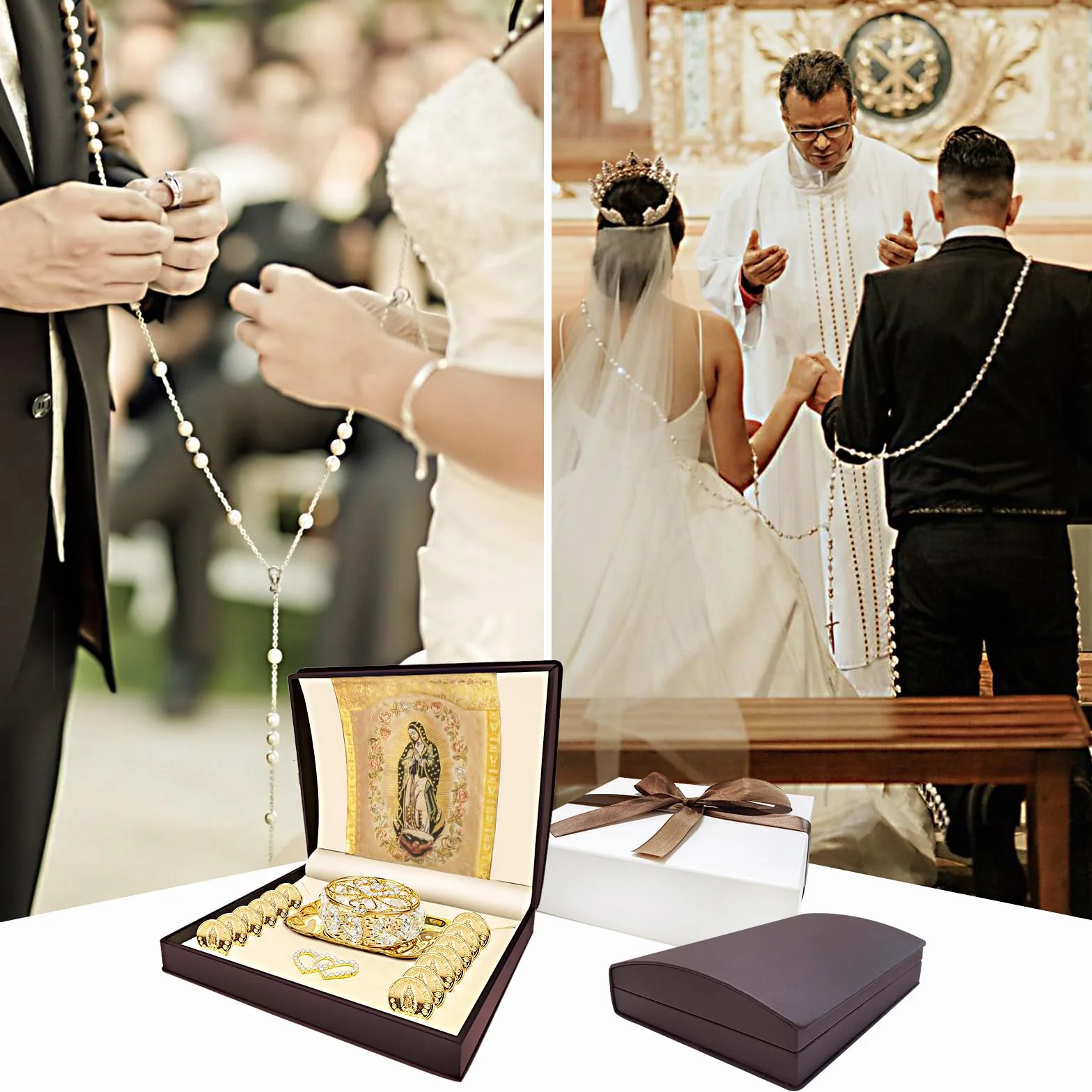 ESNOY Arras De Boda Católica Virgen De Guadalupe Regalos, Arras Para Boda Catolica, Arras De Matrimonio, Arras para Monedas de Boda Católica, Clásico Oro Ceremonia Arras Set Decoracion Accesorios de