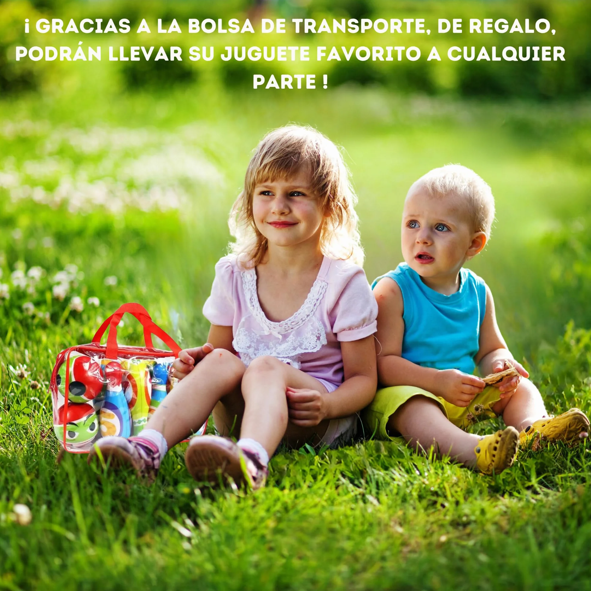 Juego de BOLOS INFANTILES - Juguetes niños 2 años a 4. BLANDO Y SEGURO. 10 Bolos de Gomaespuma de 14cm + 2 Bolas | Incluye Bolsa de Transporte. Para interior y exterior | Regalo niño 2 años a 4 |