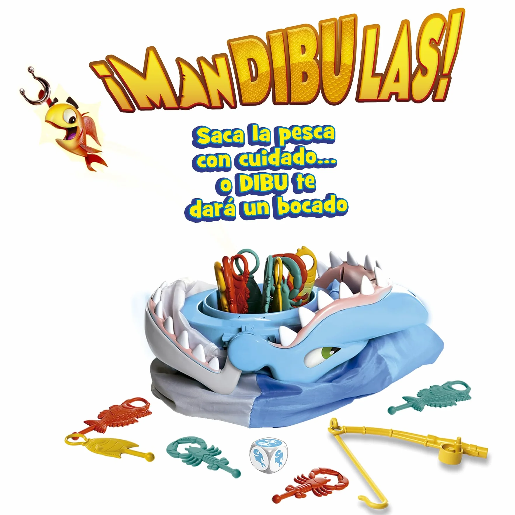 Mandibulas, Juego de Mesa. La pesca más divertida, Juego para niños partir de 4 años. Rescata los animalitos marinos sin que el Tiburón te atrape. Saca los peces de su mandíbula con tu caña de pescar