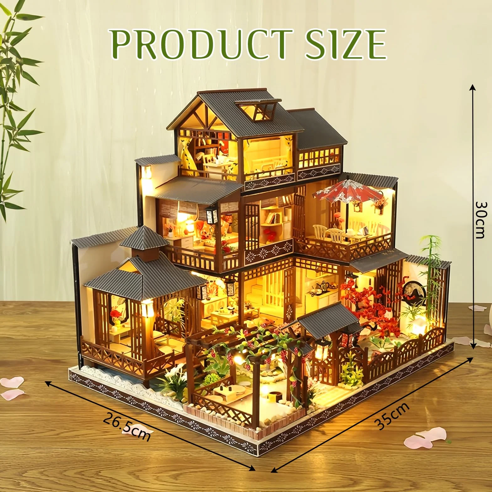 Cuteefun Casa de Muñecas en Miniatura con Luz LED, Modelos de Madera Hechos a Mano, ¡Construye la Casa de Tus Sueños, Cumpleaños y Navidad (Patio de Ocio)