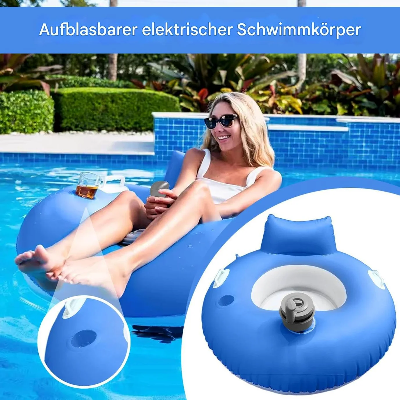 Tumbonas motorizadas para adultos, de natación inflable para relajarse - Tumbona cómoda y portátil para nadar en el lago de verano y tomar el sol