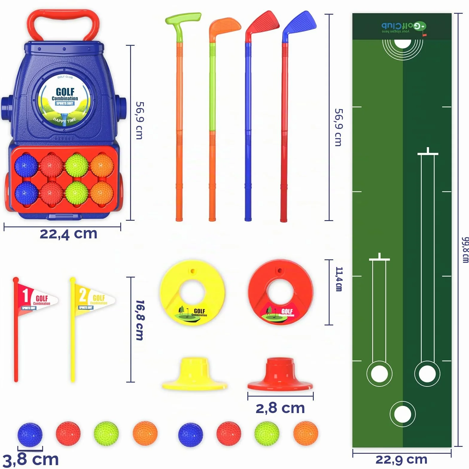 QDRAGON Juego de Golf para Niños, Mini Golf con 4 Palos de Golf, 8 Pelota de Golf, Carro de Golf, Juguetes de Golf Regalo para Infantil Niños, Niñas 3, 4, 5 6 Años
