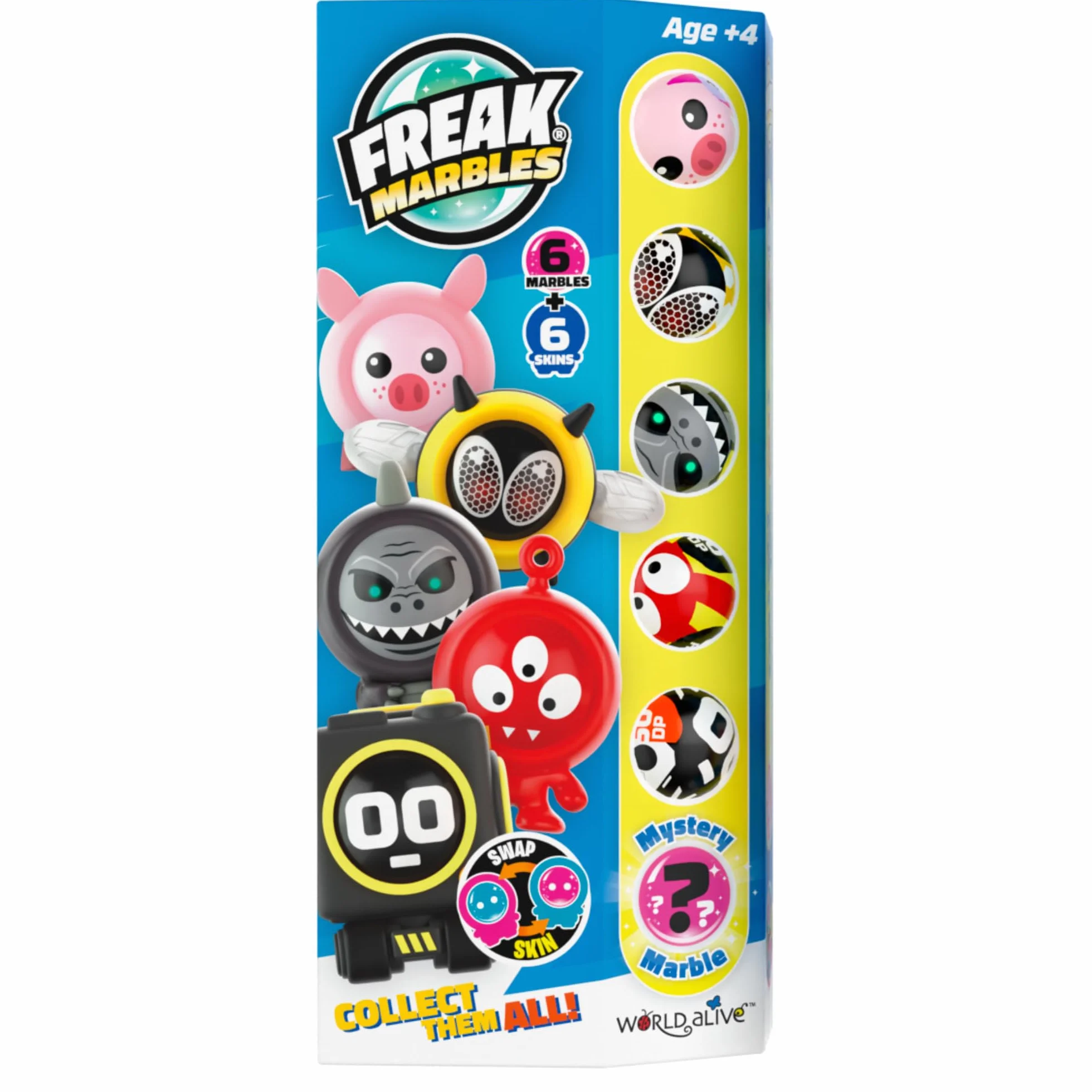 Freak Marbles Totem Pack B, 6 canicas de Colores con Sus diseños a Juego, 1 de los cuales es Raro. Colecciona, Juega y comparte Freak Marbles para niños de 4 años en adelante