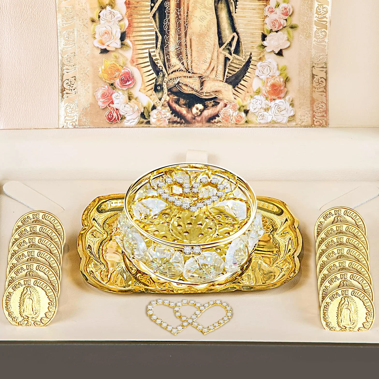 ESNOY Arras De Boda Católica Virgen De Guadalupe Regalos, Arras Para Boda Catolica, Arras De Matrimonio, Arras para Monedas de Boda Católica, Clásico Oro Ceremonia Arras Set Decoracion Accesorios de