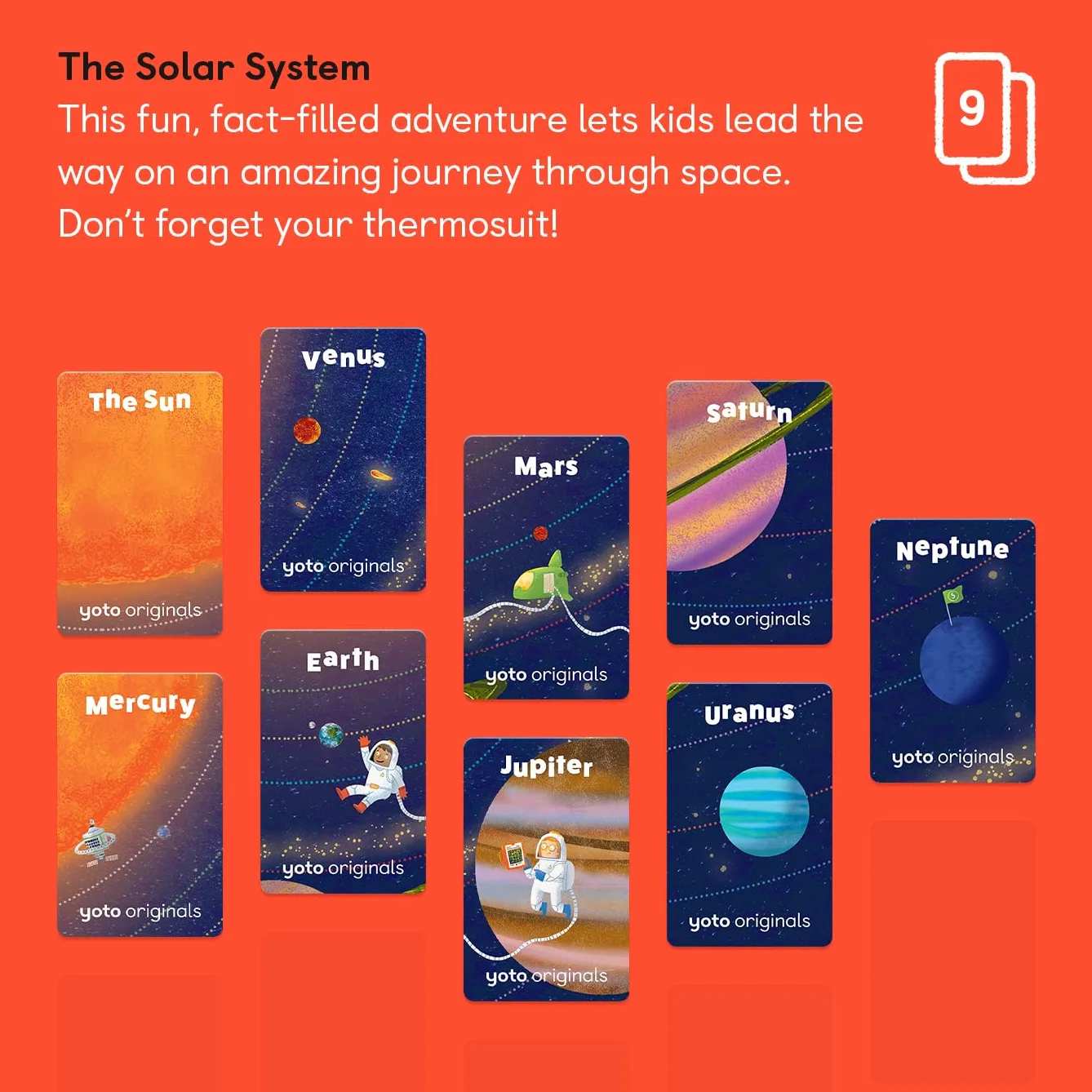 Yoto: The Solar System – 9 Tarjetas en inglés para educar sin Pantallas con Historias y cuestionarios interactivos sobre el Sistema Solar para niños. Compatible con Player y Mini Todo-en-Uno. Edad 6+