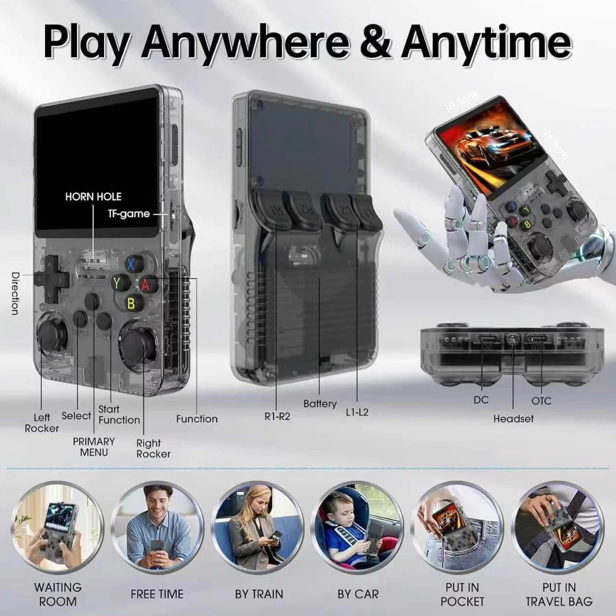 R36S - Consola de juegos de mano retro, consola de juegos retro de 128 GB con más de 30 emuladores convencionales, más de 40 000 juegos clásicos, sistema Linux de código abierto, batería de 3500 mAh