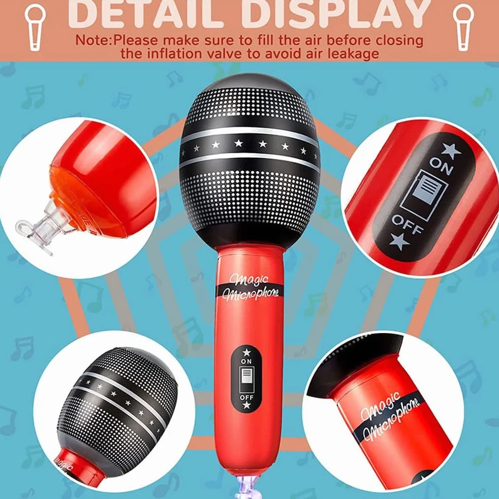 16 Piezas Instrumentos Inflables Rock Colorido Inflable Guitarra Micrófonos Saxofón Inflable Piano Inflable Bajo Inflable Gafas de Radio + Bomba de Aire para Celebraciones Carnaval