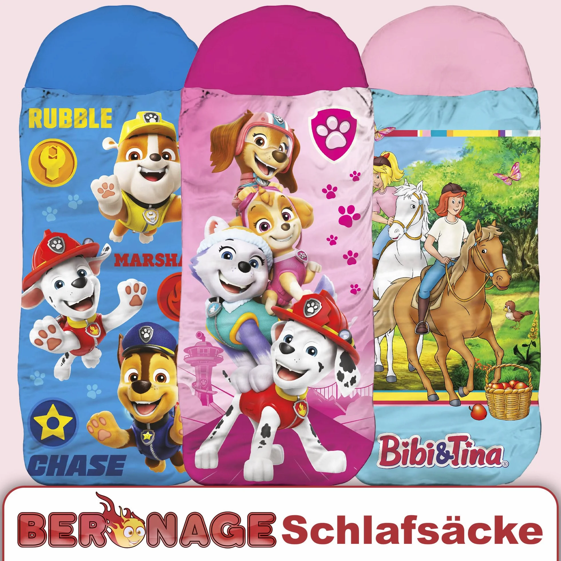 Saco de dormir infantil Paw Patrol – Rosa 140 cm + 30 cm (capucha) x 70 cm ideal para exteriores/interiores con Skye, Everest, Liberty, Marshall, saco de dormir momia para niñas y niños con cremallera