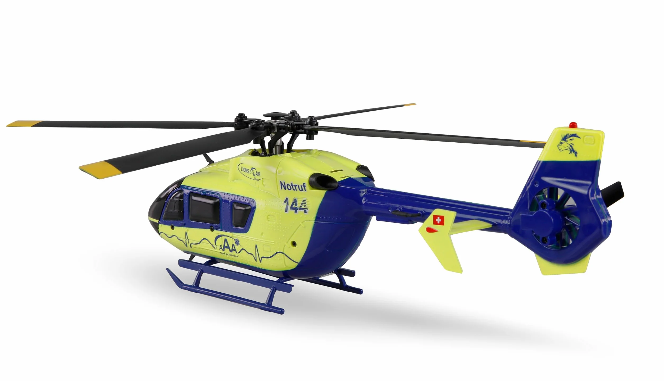Amewi AFX-135 Alpine Air Ambulance Helicóptero de 4 Canales 6G RTF Amarillo neón Azul