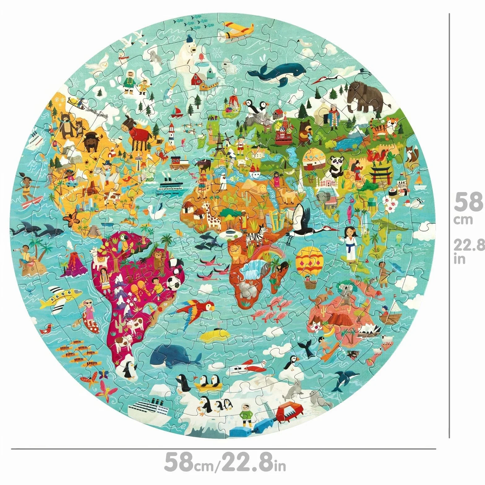 boppi Puzzle Circular del Mapamundi 150 Piezas de Cartón Reciclado 58 cm Animales