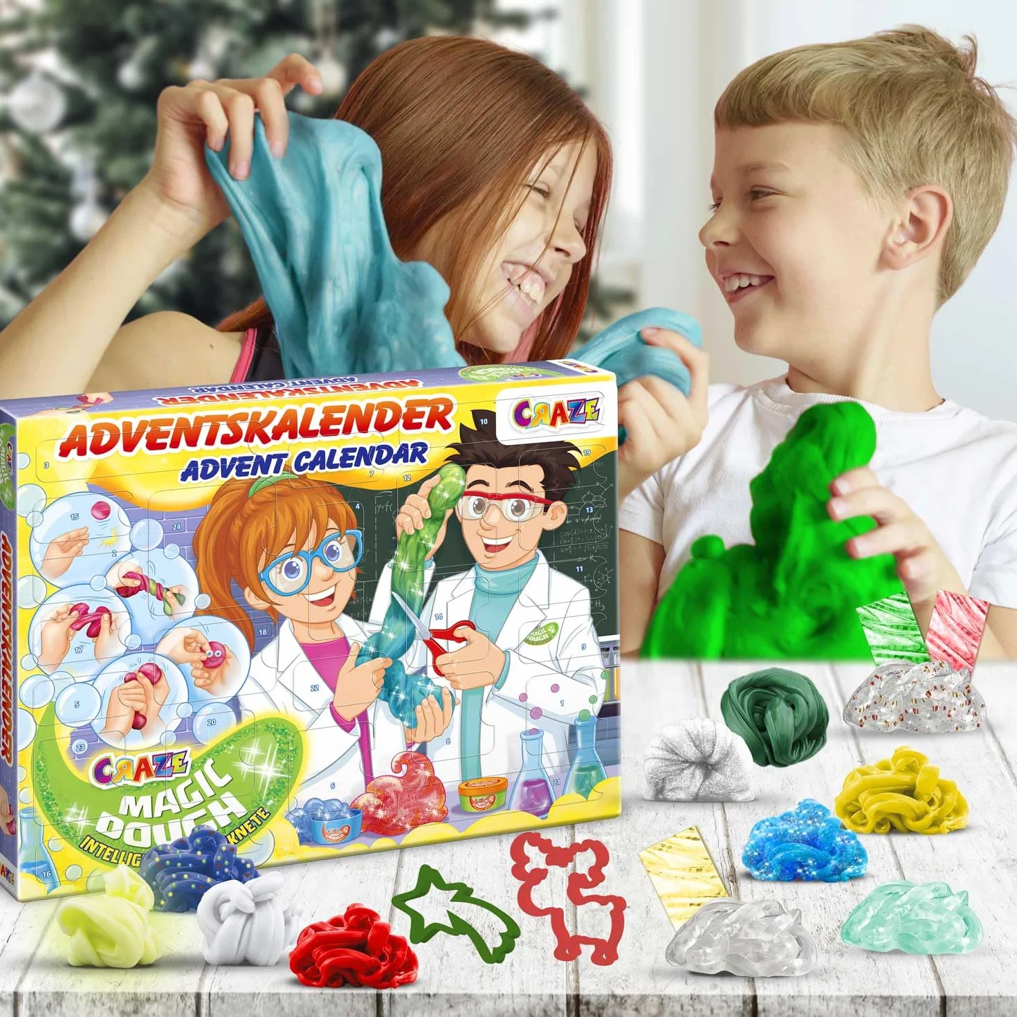 Craze Calendario de Adviento Magic Dough - Calendario de Adviento para Niños y Niñas con Plastilina Inteligente, 24 Grandes sorpresas con Arcilla para modelar