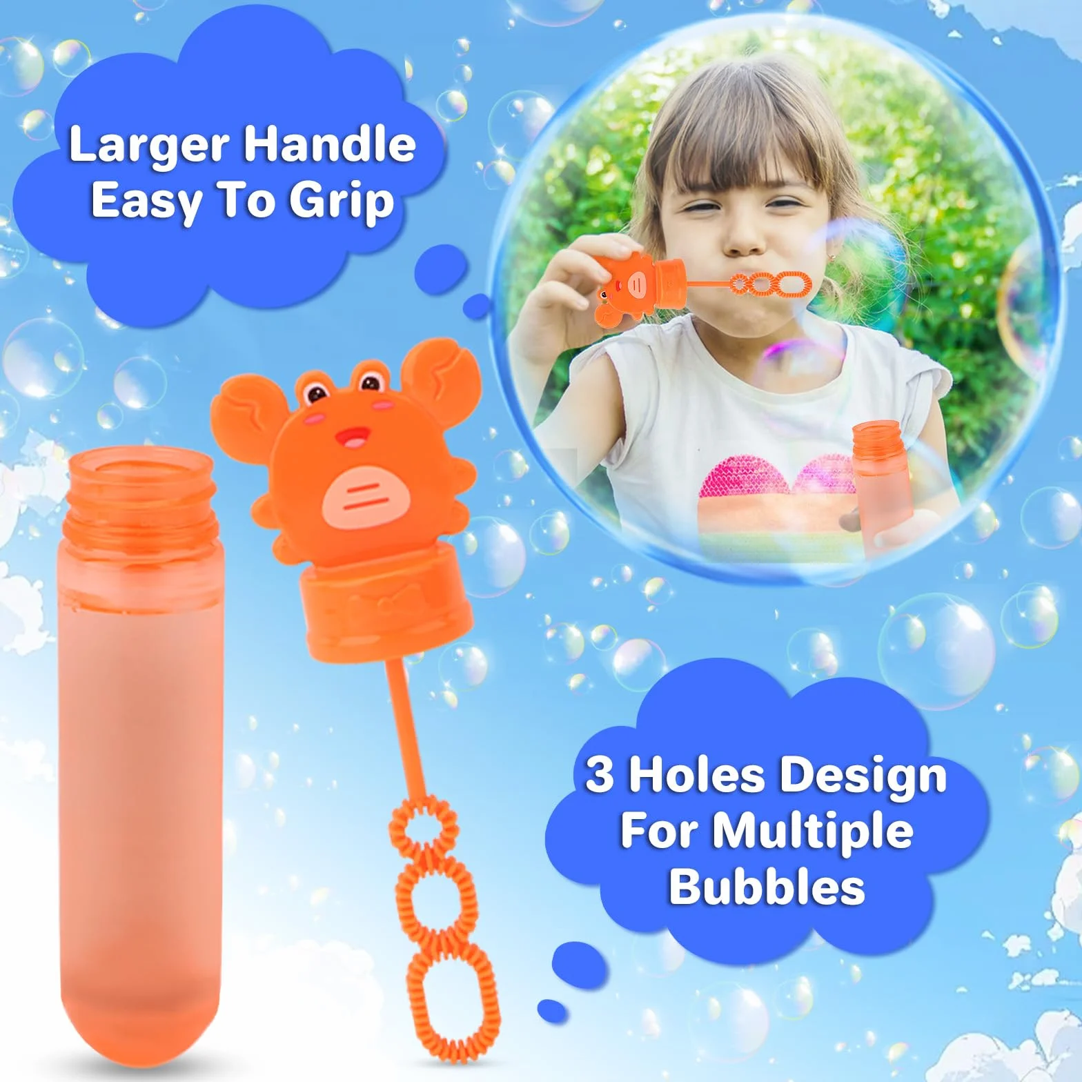 deAO 24 Piezas Pomperos de Jabón, Pomperos para Niños, Burbujas Niños, 3 Colores Varitas, Tubos para Crear Burbujas de Jabon, 35ML Cangrejos Mini Burbujas Niños Cumpleaños Set (Cangrejos)